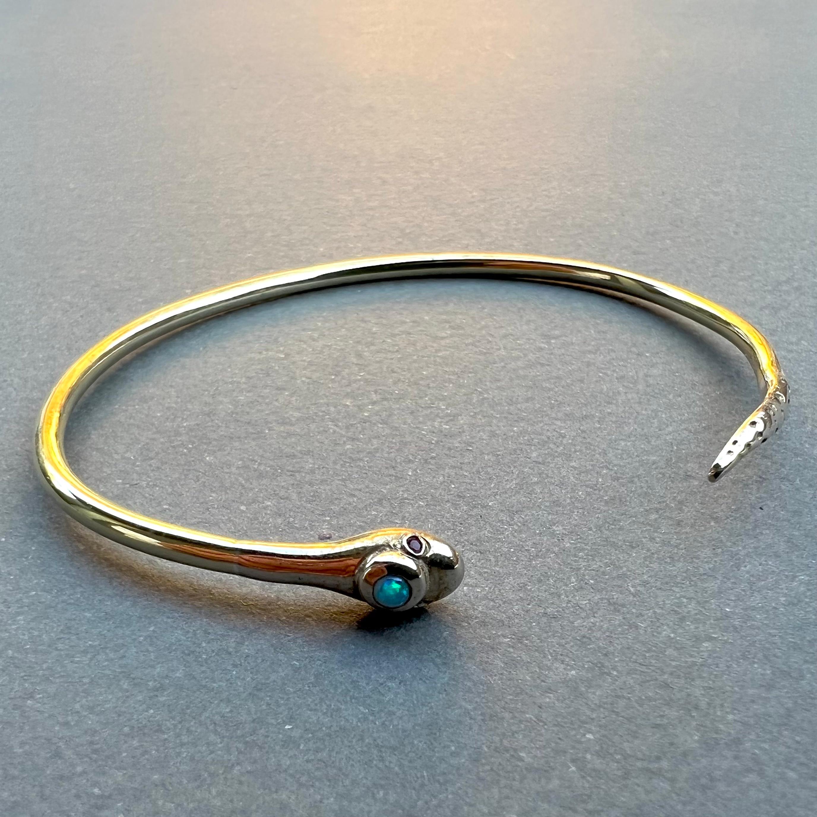 Snake Bangle Gem Bracelet Gold Plate Opal Ruby J Dauphin For Sale 1