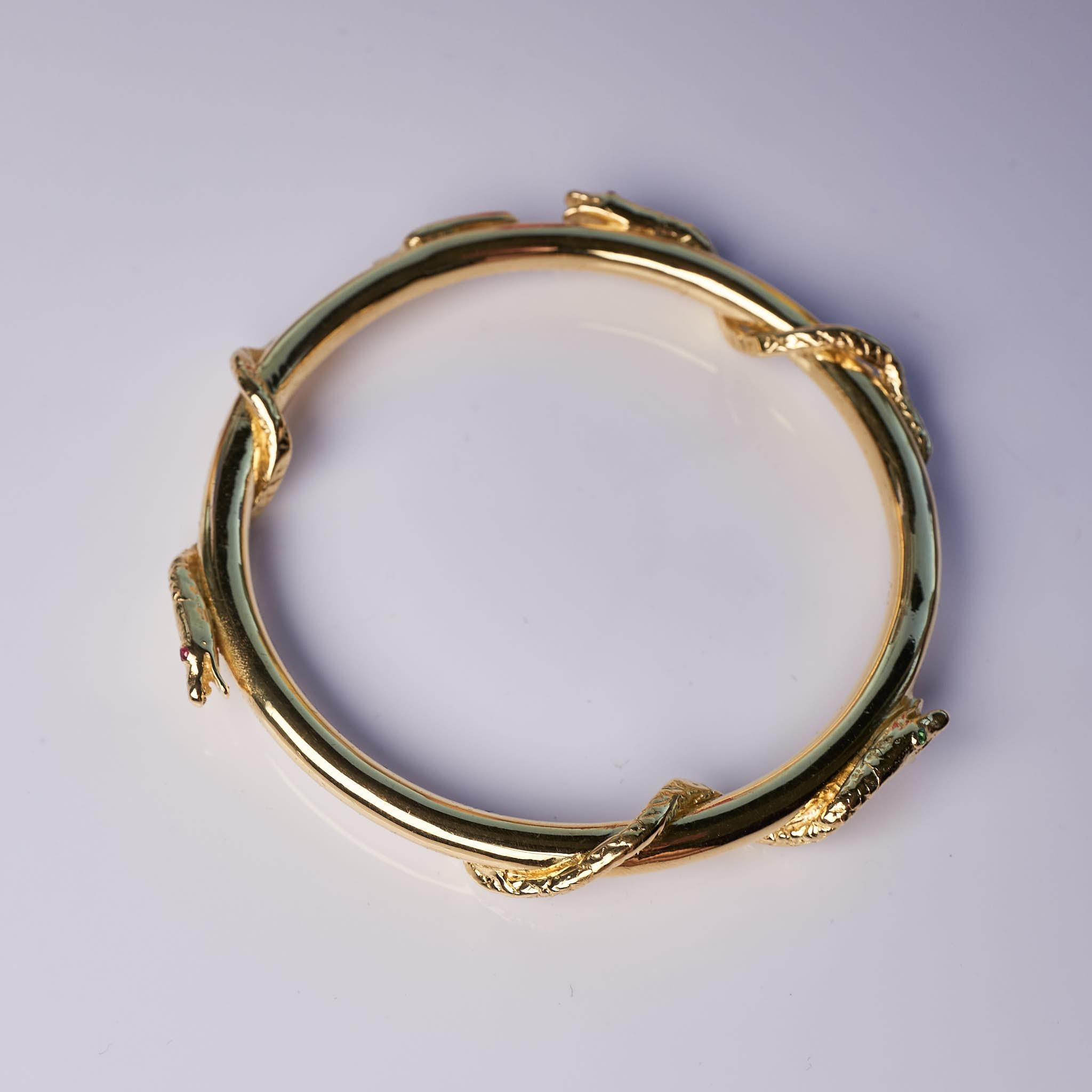 Snake Bangle Gold Bracelet Emerald Sapphire Ruby J Dauphin For Sale 1