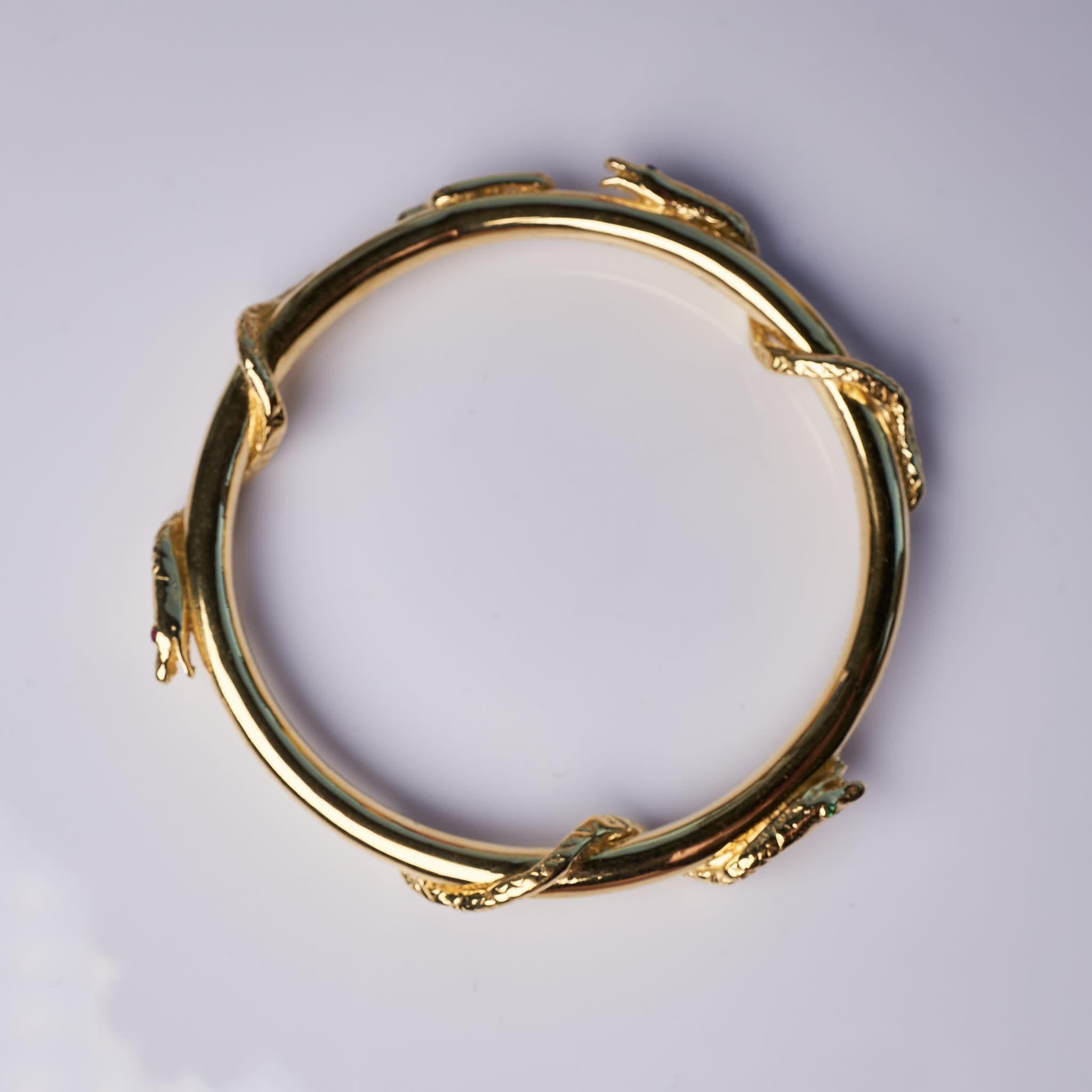 Snake Bangle Gold Bracelet Emerald Sapphire Ruby J Dauphin For Sale 2