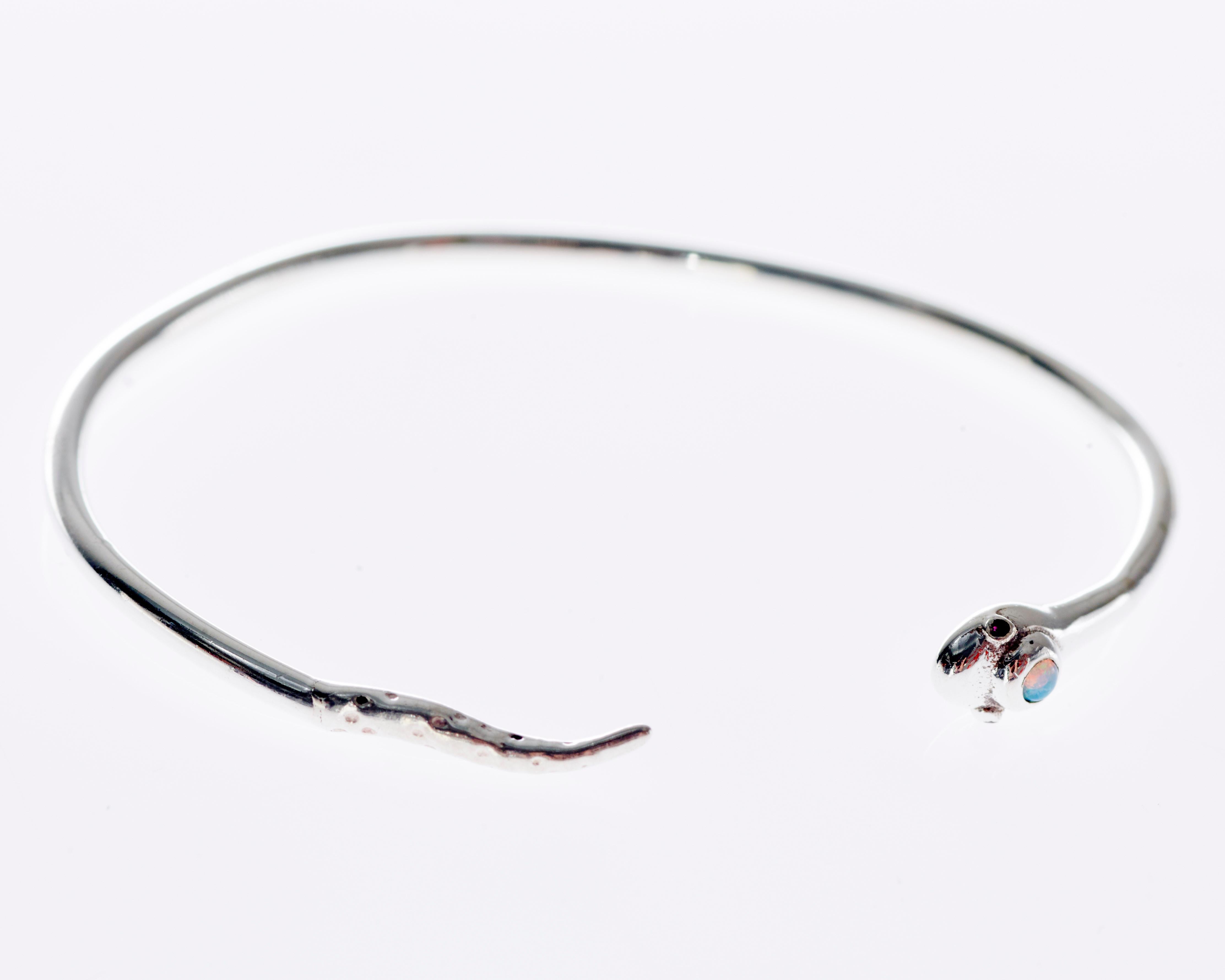 Bracelet serpent Argent Opale Rubis Neuf - En vente à Los Angeles, CA