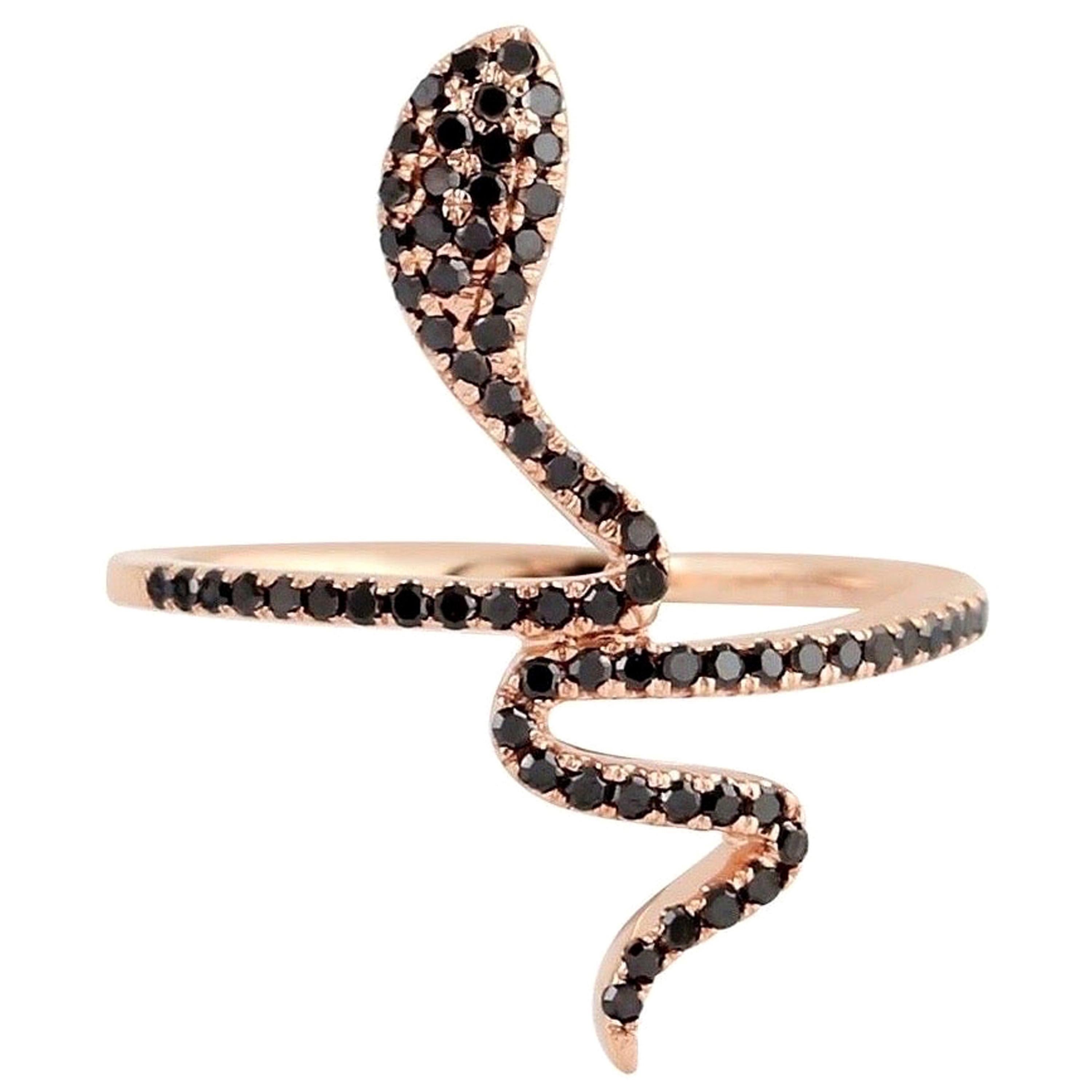 For Sale:  Snake Black Diamond 18 Karat Gold Ring