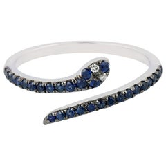 Bague en or 18 carats avec saphir bleu et diamant en forme de serpent