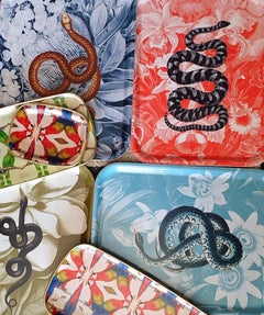 Vassoio da portata in legno blu Snake