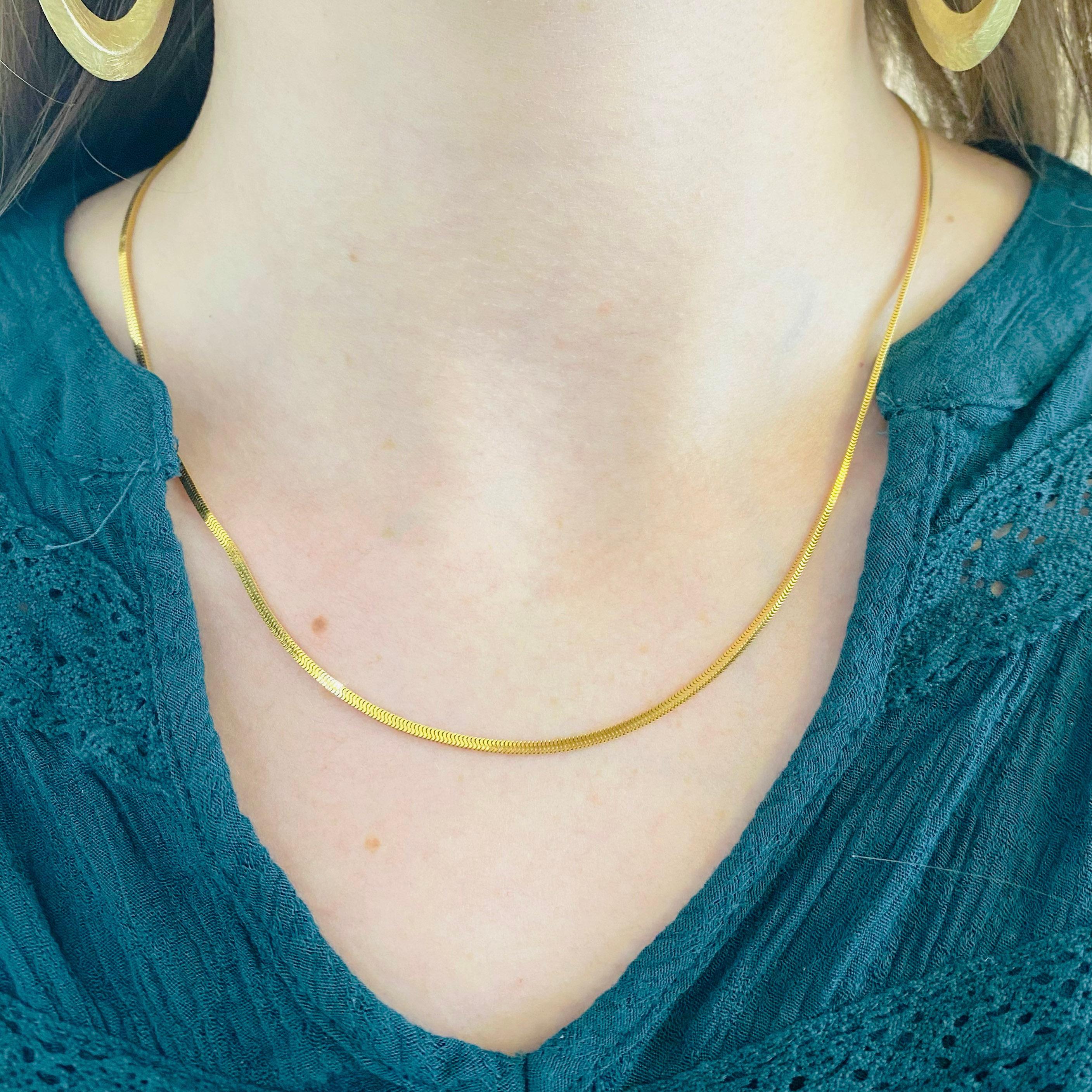 This snake box chain is fluid and flexible and lays against the skin for a comfortable wear. This hand polished 14kt snake chain is a unique chain look that’s sure to get you noticed.

The details for this beautiful necklace are listed below:
Metal