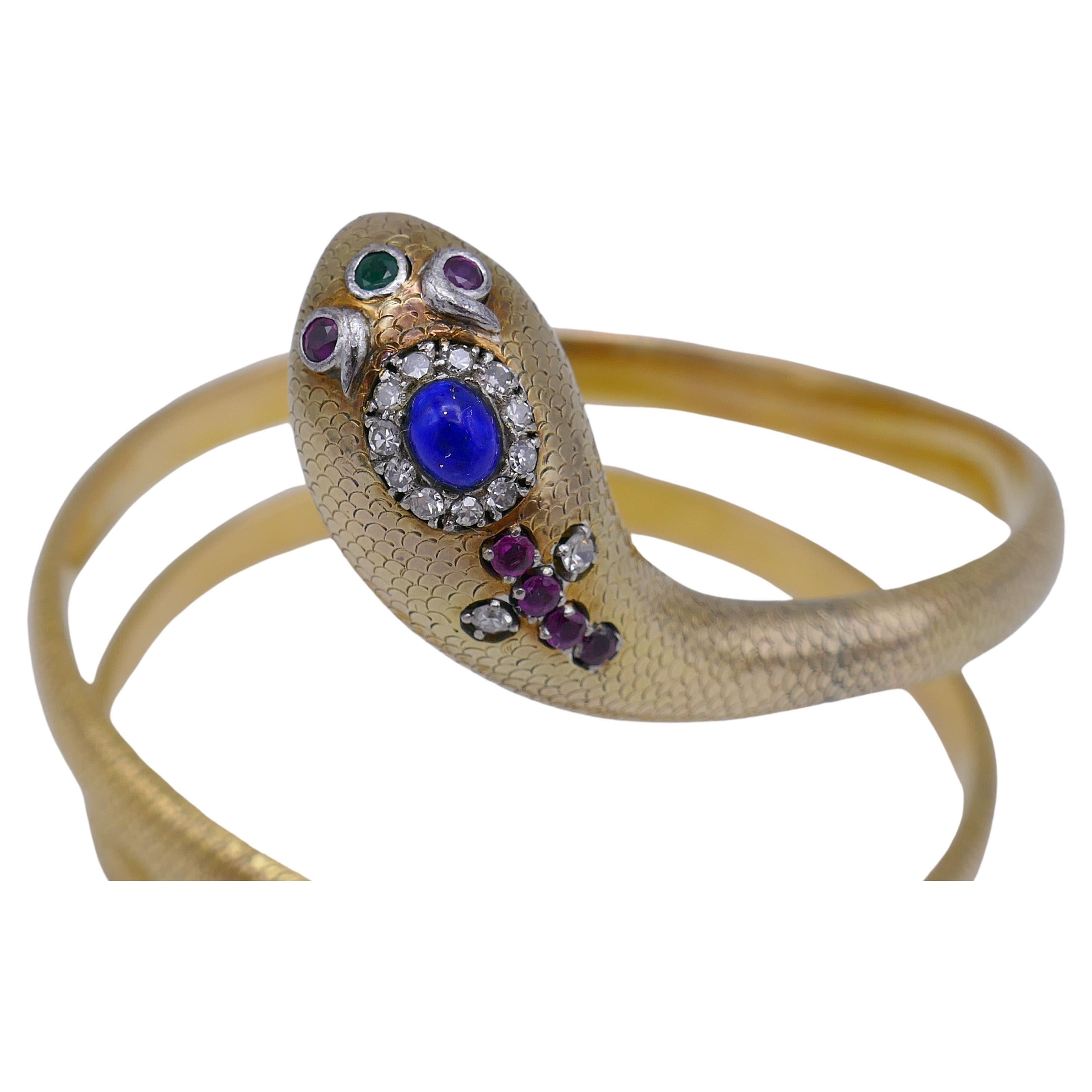 Bracelet serpent en or, pierres précieuses vintage Pour femmes en vente