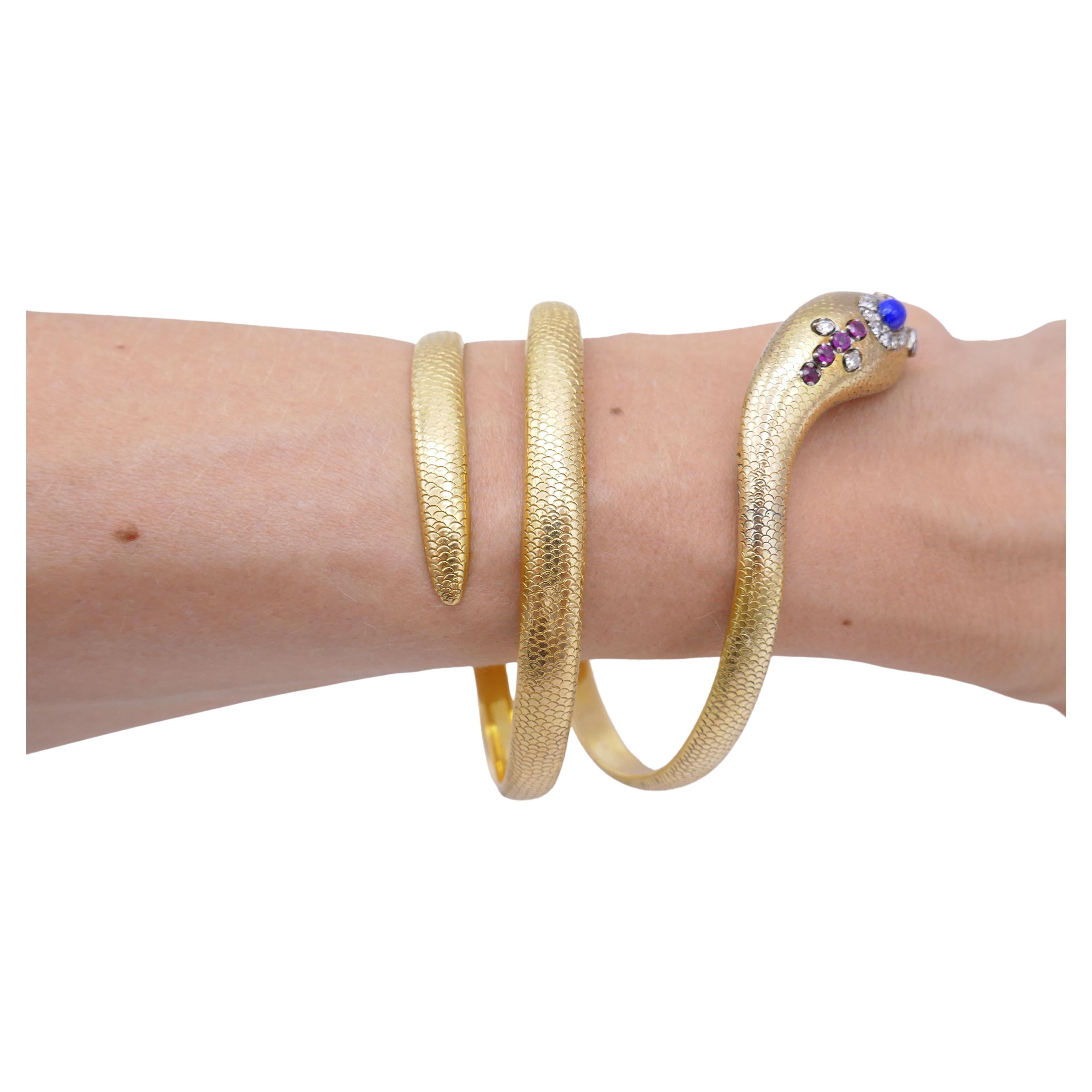 Bracelet serpent en or, pierres précieuses vintage en vente 2