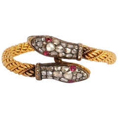 Antique Snake Bracelet Rose Cut Diamond and Gold