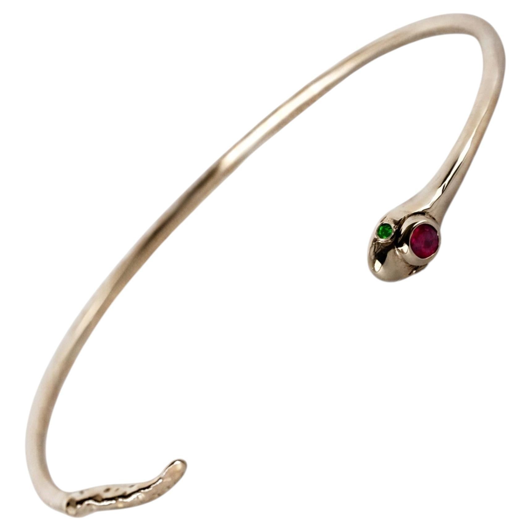 Ruby Snake Cuff Bracelet Emerald Gold Serpent Open Bangle J Dauphin For Sale