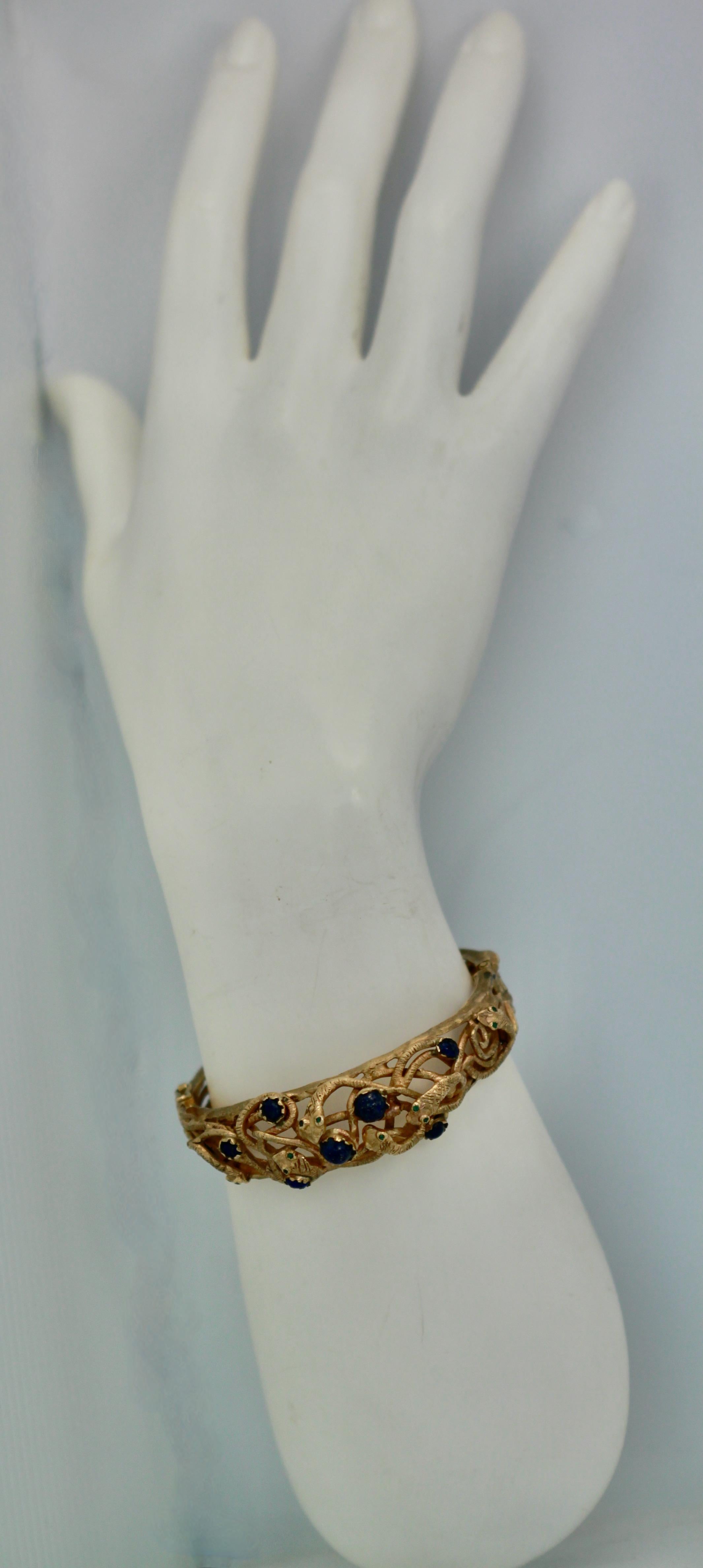 Snake Bracelet w/ Lapis 14K In Good Condition For Sale In North Hollywood, CA