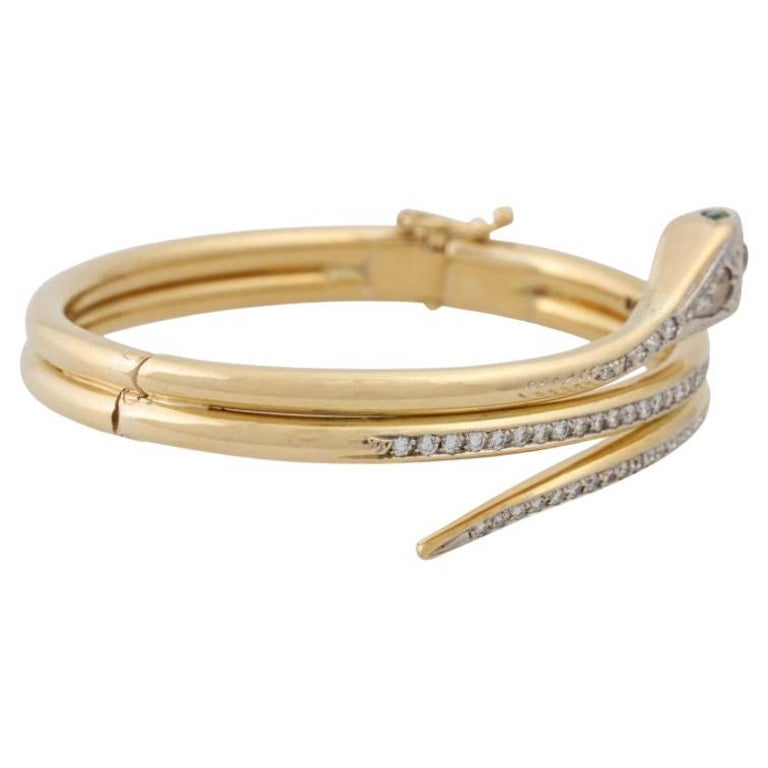 Snake Bracelet with Diamonds and Emerald Eyes For Sale at 1stDibs