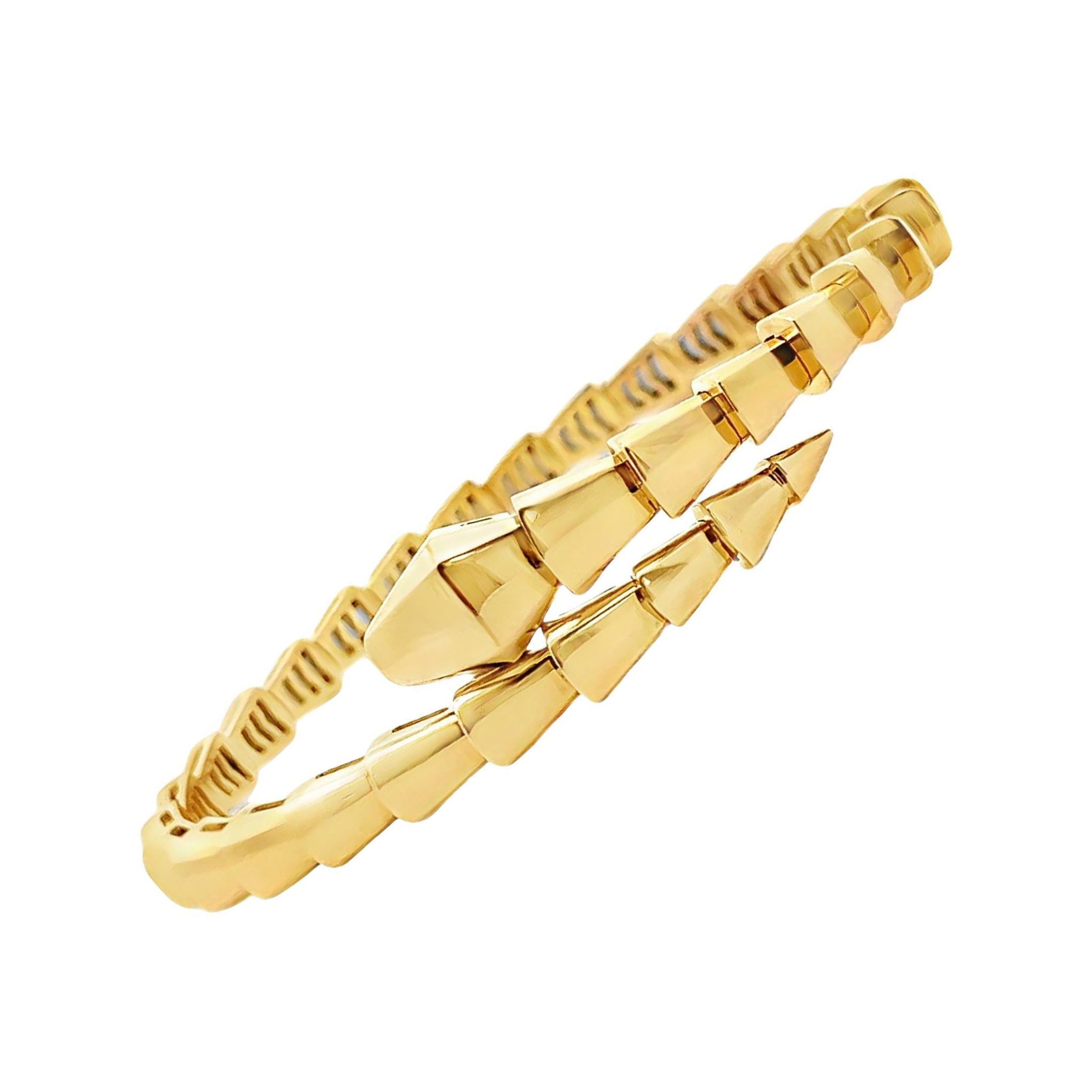 Snake Bypass Ridged Bangle Bracelet in 18K Yellow Gold