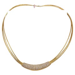 Snake Chain and White Diamond Necklace in 14k Yellow Gold