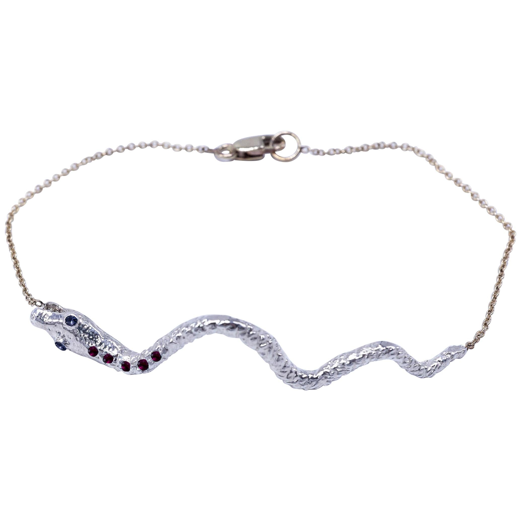 Snake Bracelet Serpent Chain Link Tanzanite Ruby Silver 14k Gold Plated For Sale