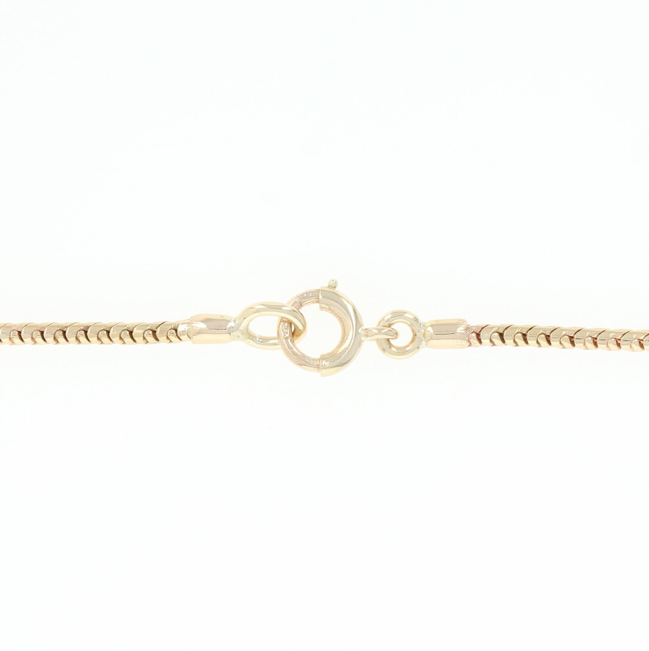 Snake Chain Necklace, 14 Karat Yellow Gold Spring Ring Clasp In Excellent Condition In Greensboro, NC