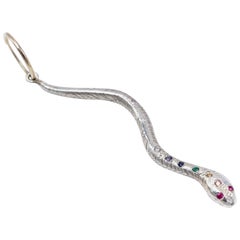 Pendiente Serpiente Plata Diamante Zafiro Esmeralda