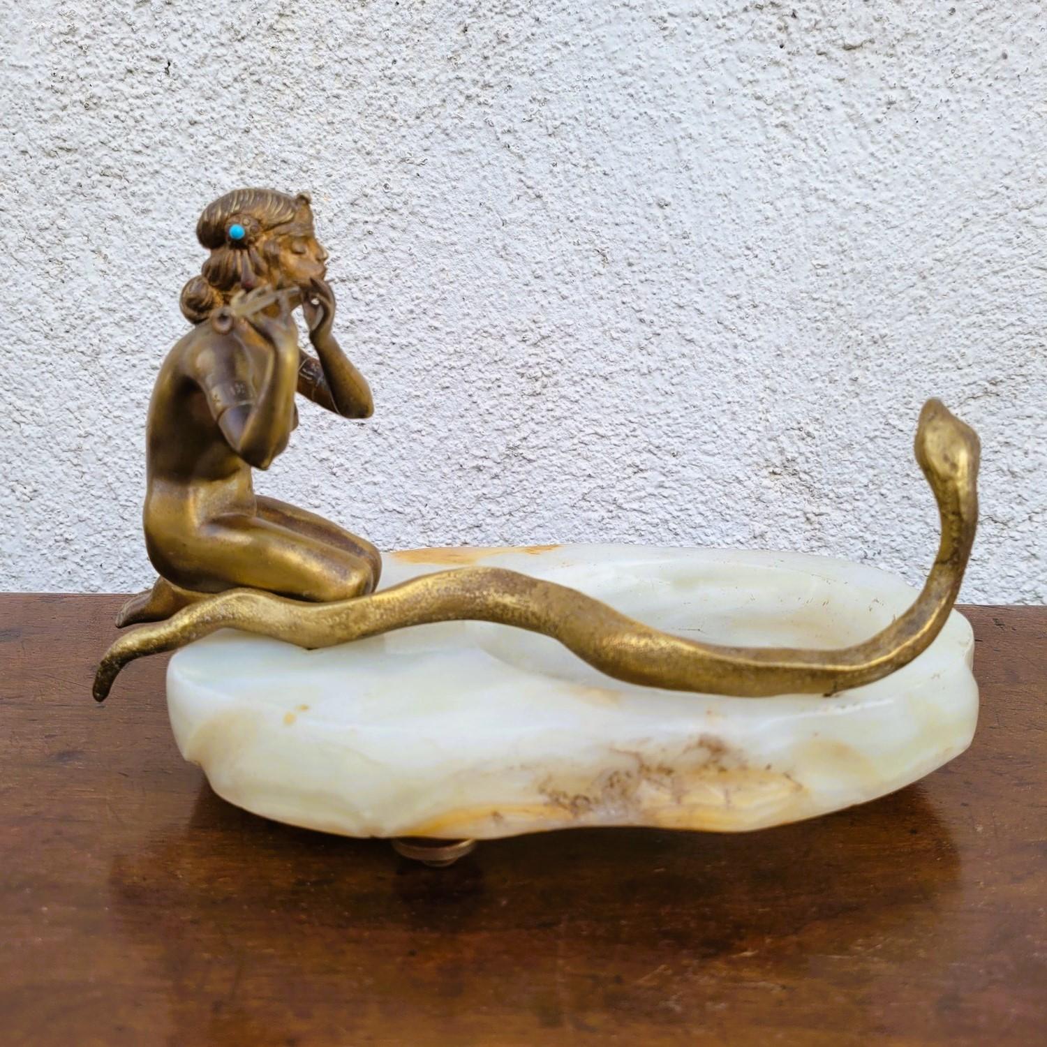 Incantatore di serpenti, nello stile di Preiss, Bronzo, Art Déco, XX secolo in vendita 7