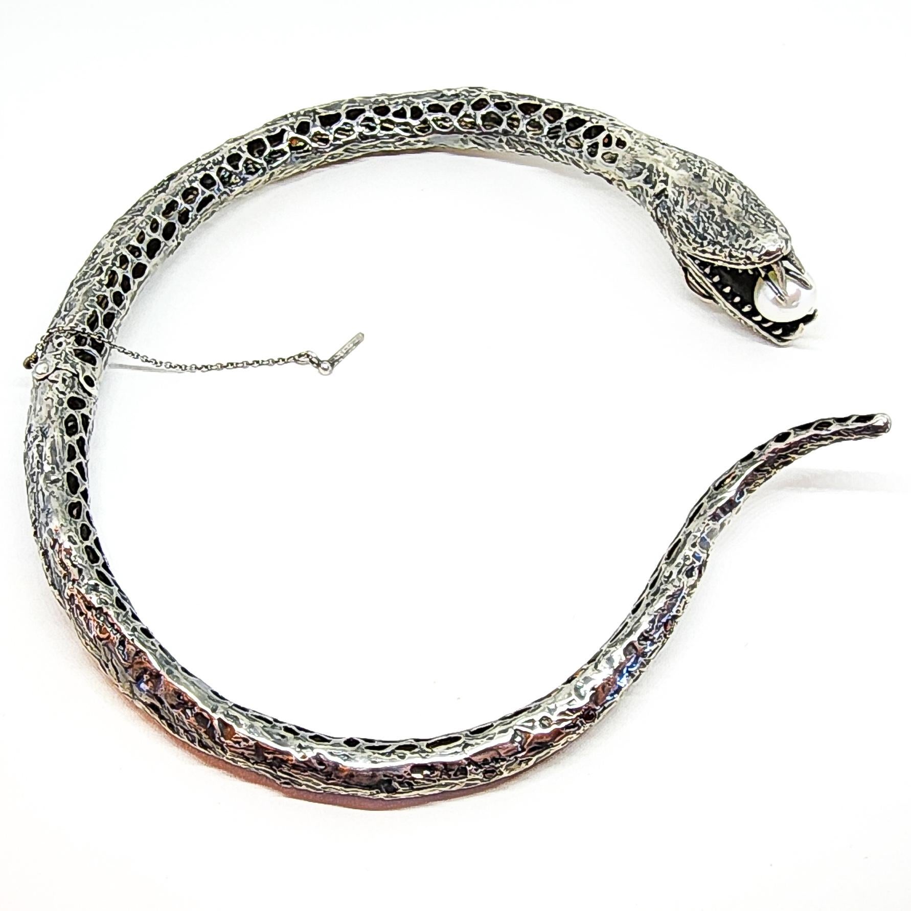 Collier ras du cou serpent gothique en argent, saphirs orange, perles des mers du Sud  en vente 7