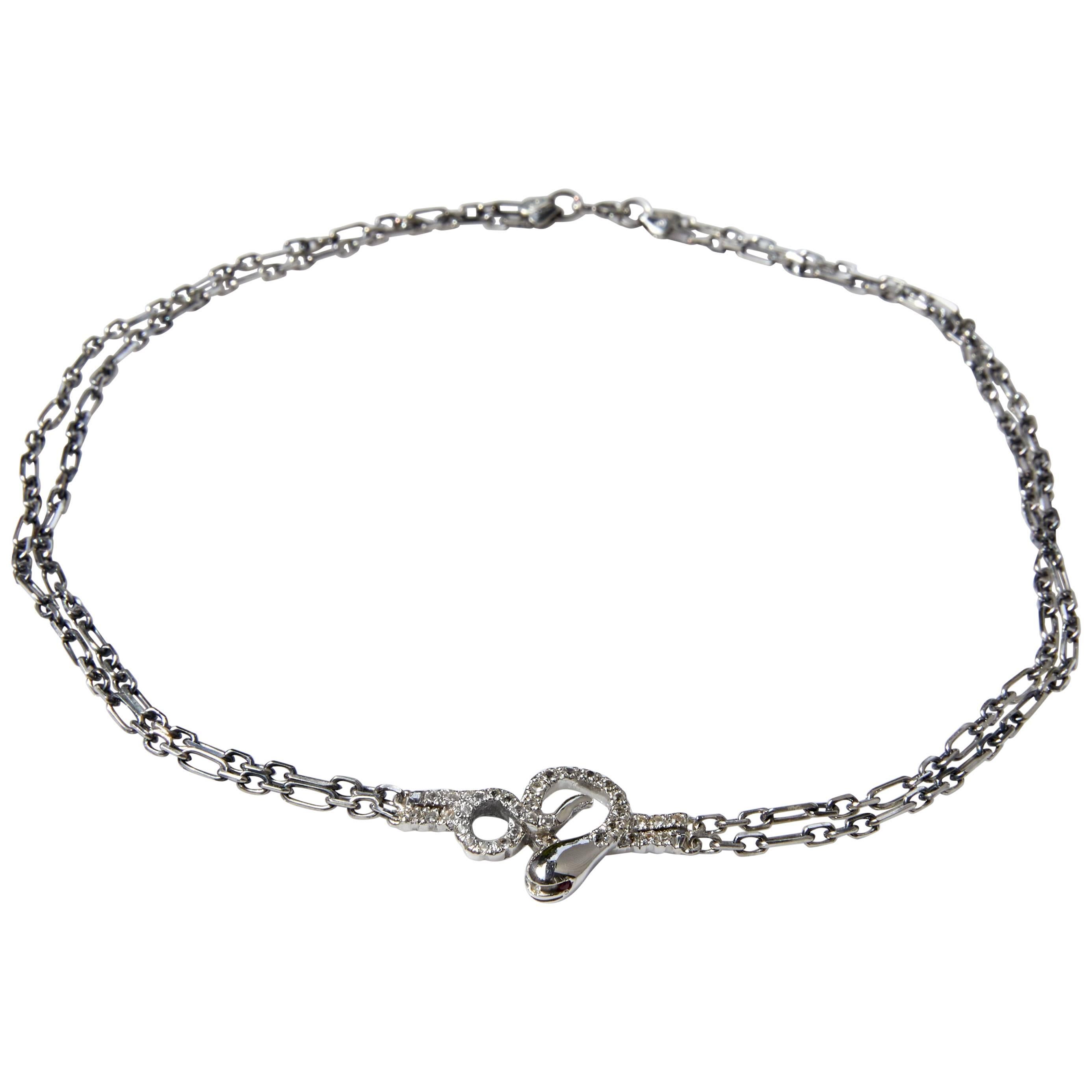 Taglio brillante Collana girocollo Serpente Argento Zaffiro Rubino Stile Vittoriano in vendita