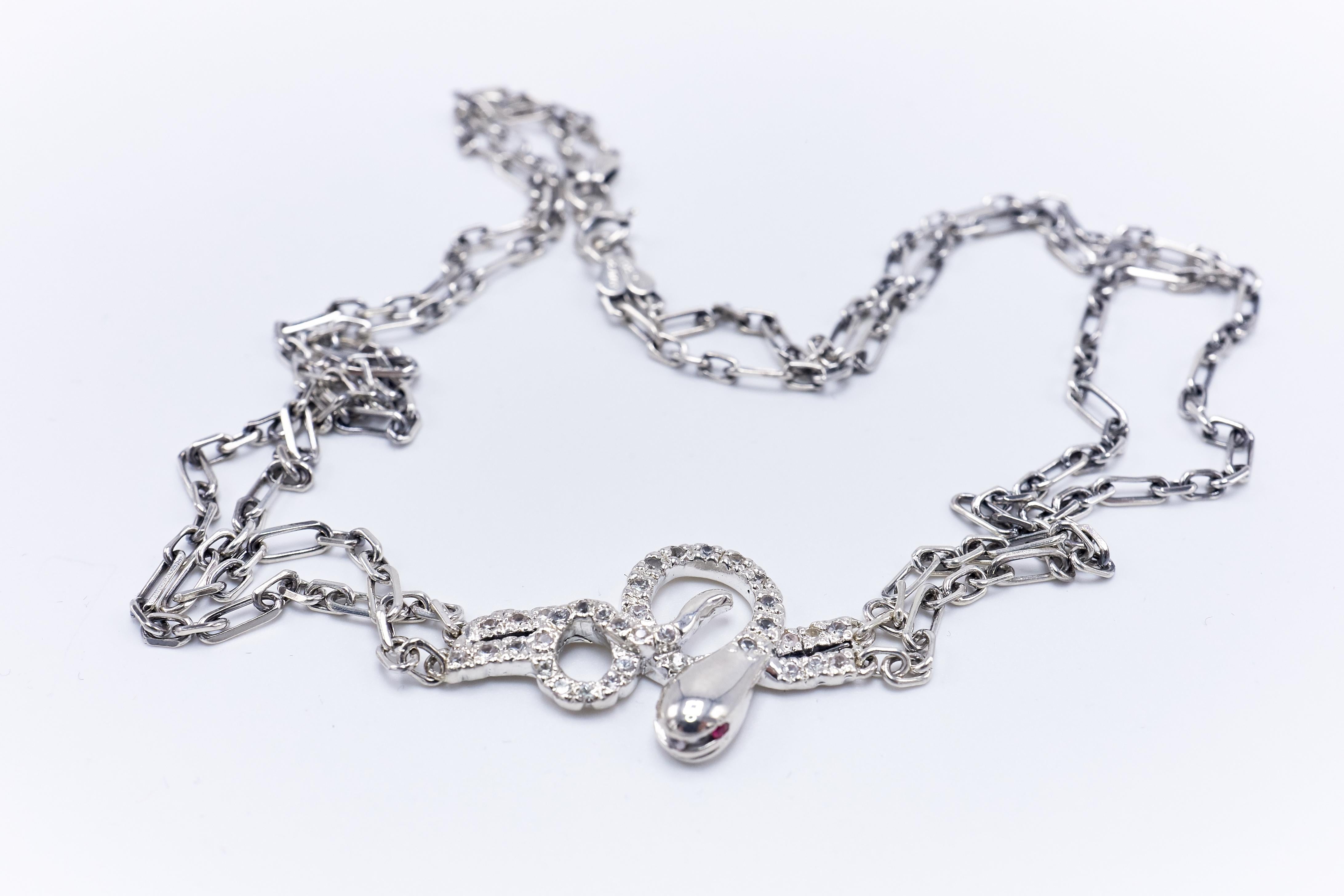 Collana girocollo Serpente Argento Zaffiro Rubino Stile Vittoriano In condizioni Nuovo in vendita a Los Angeles, CA
