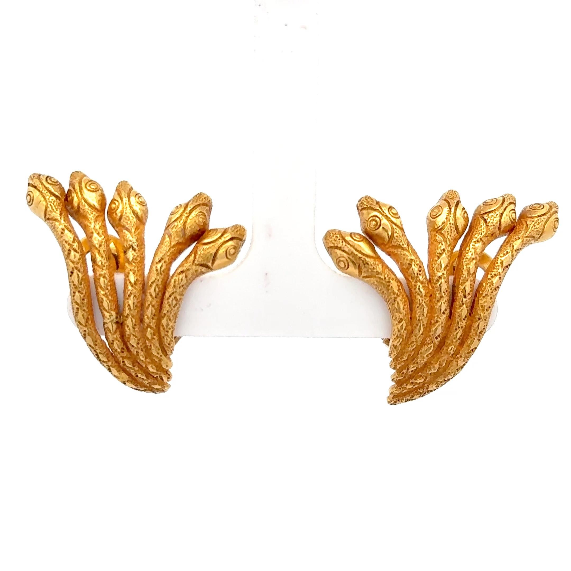 Snake Clip-On Earrings 22K Yellow Gold. The earrings approximately measure 1.50