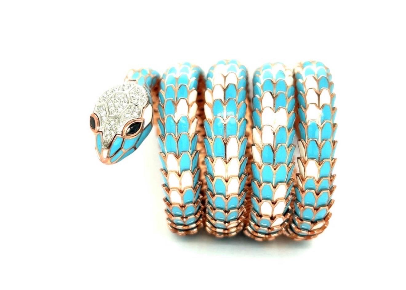 SNAKE COLLECTION , Turquoise & Whiting  BRACELET SERPENT , Diamants, 18K & Sterling Excellent état - En vente à New York, NY
