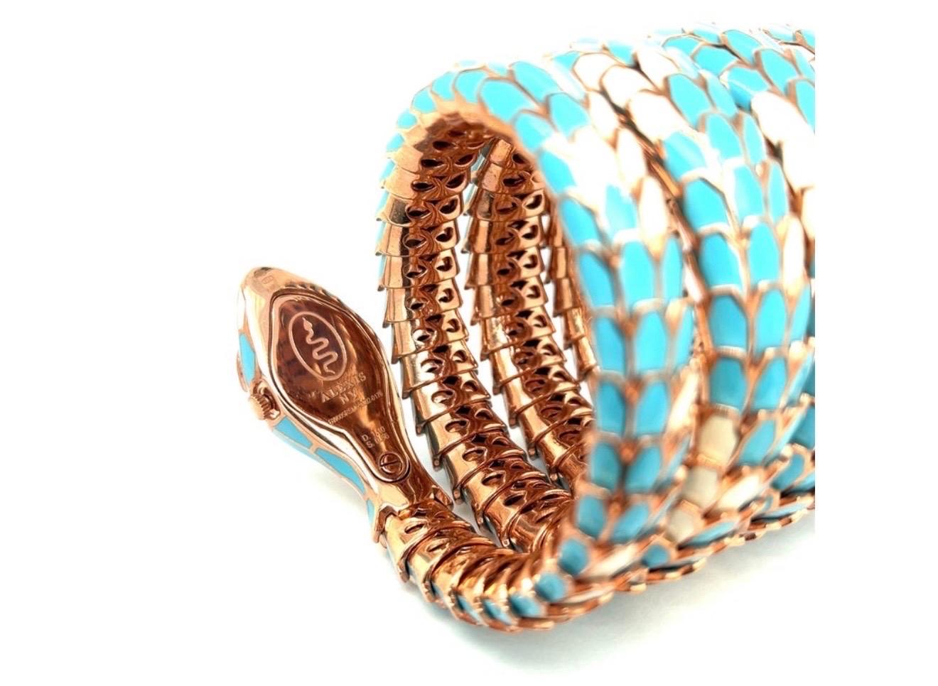 SNAKE COLLECTION , Turquoise & Whiting  BRACELET SERPENT , Diamants, 18K & Sterling Pour femmes en vente