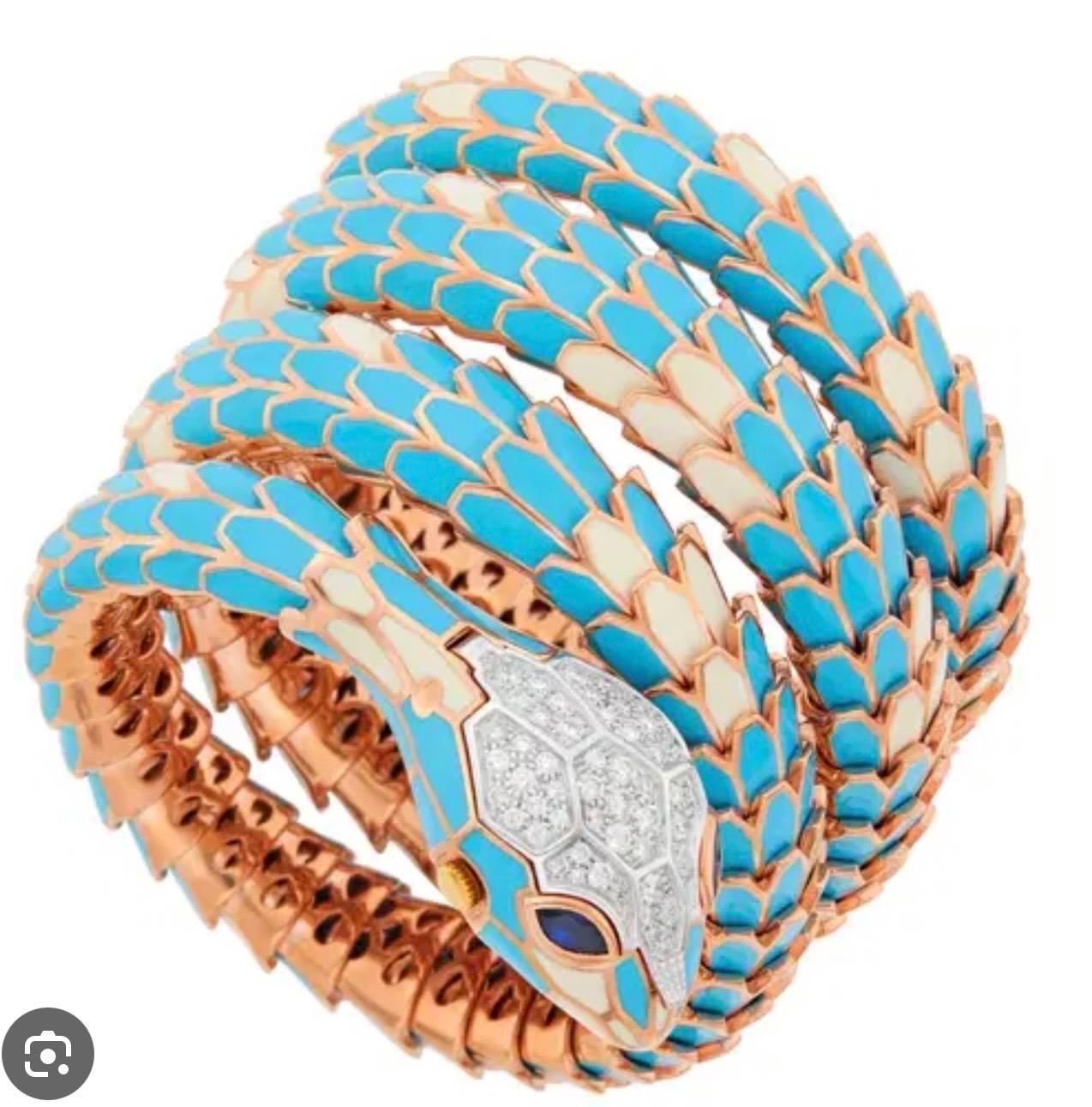 SNAKE COLLECTION , Turquoise & Whiting  BRACELET SERPENT , Diamants, 18K & Sterling en vente 2