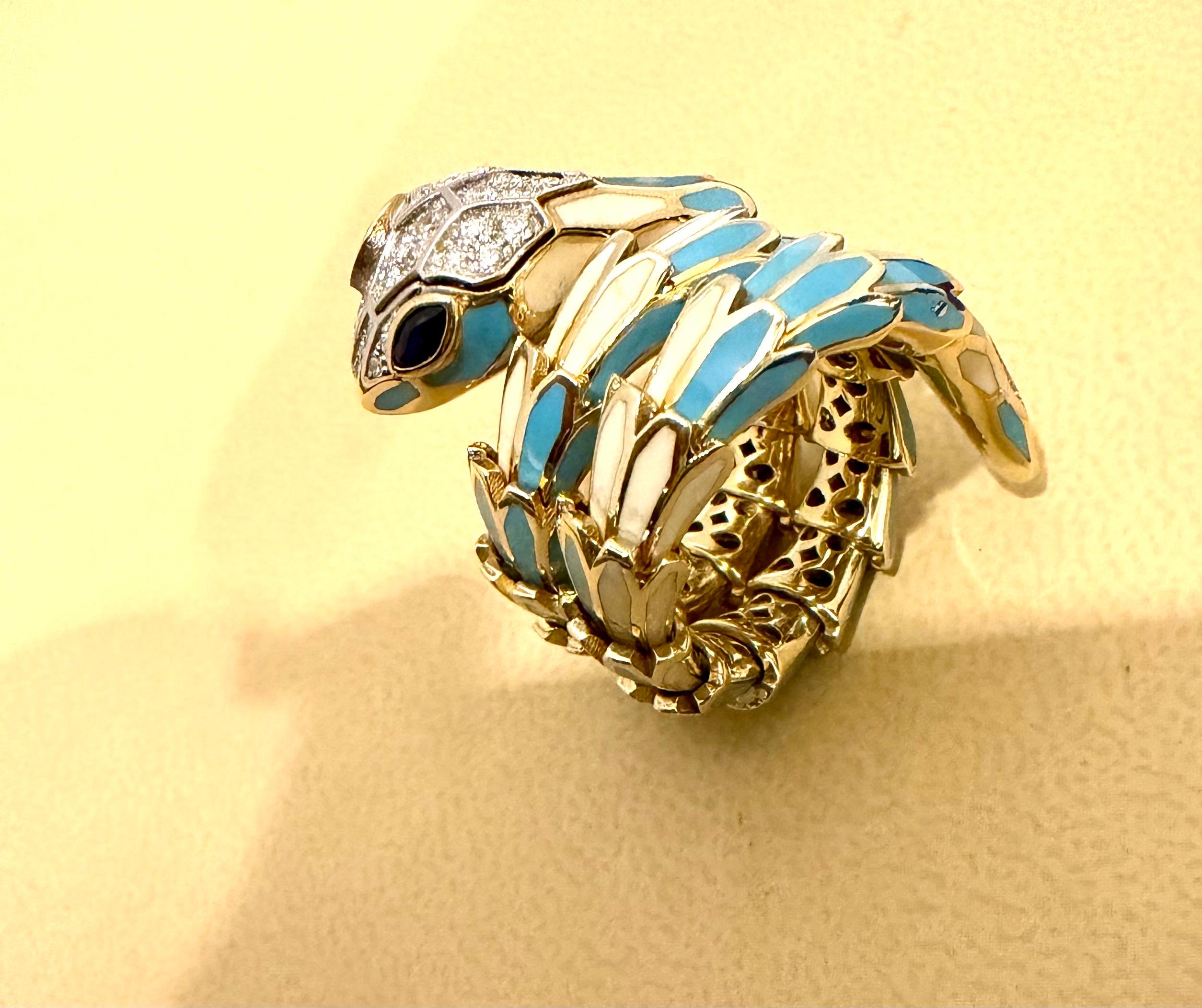 SNAKE COLLECTION , Turquoise & Whiting  Bague serpent, diamants, 18K et sterling Excellent état - En vente à New York, NY