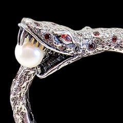 Snake Cuff Bangle Bracelet Orange Sapphire South Sea Pearl Silver Serpent