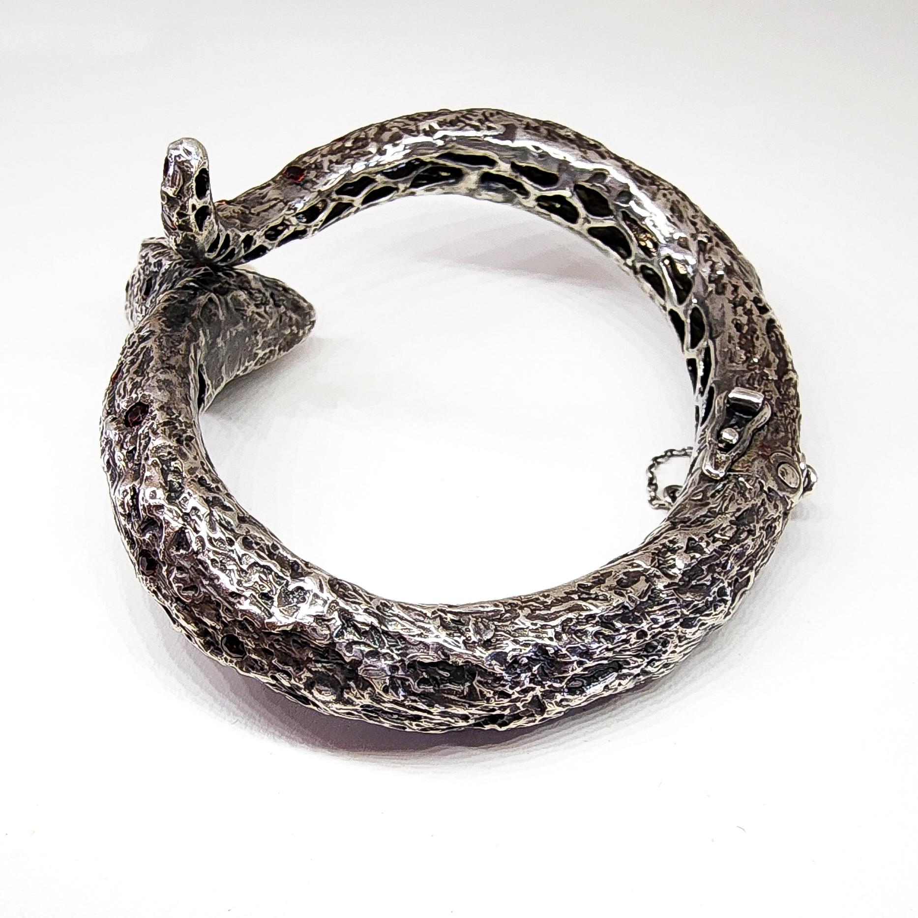 Snake Cuff Bangle Bracelet Orange Sapphire South Sea Pearl Silver Serpent  For Sale 14