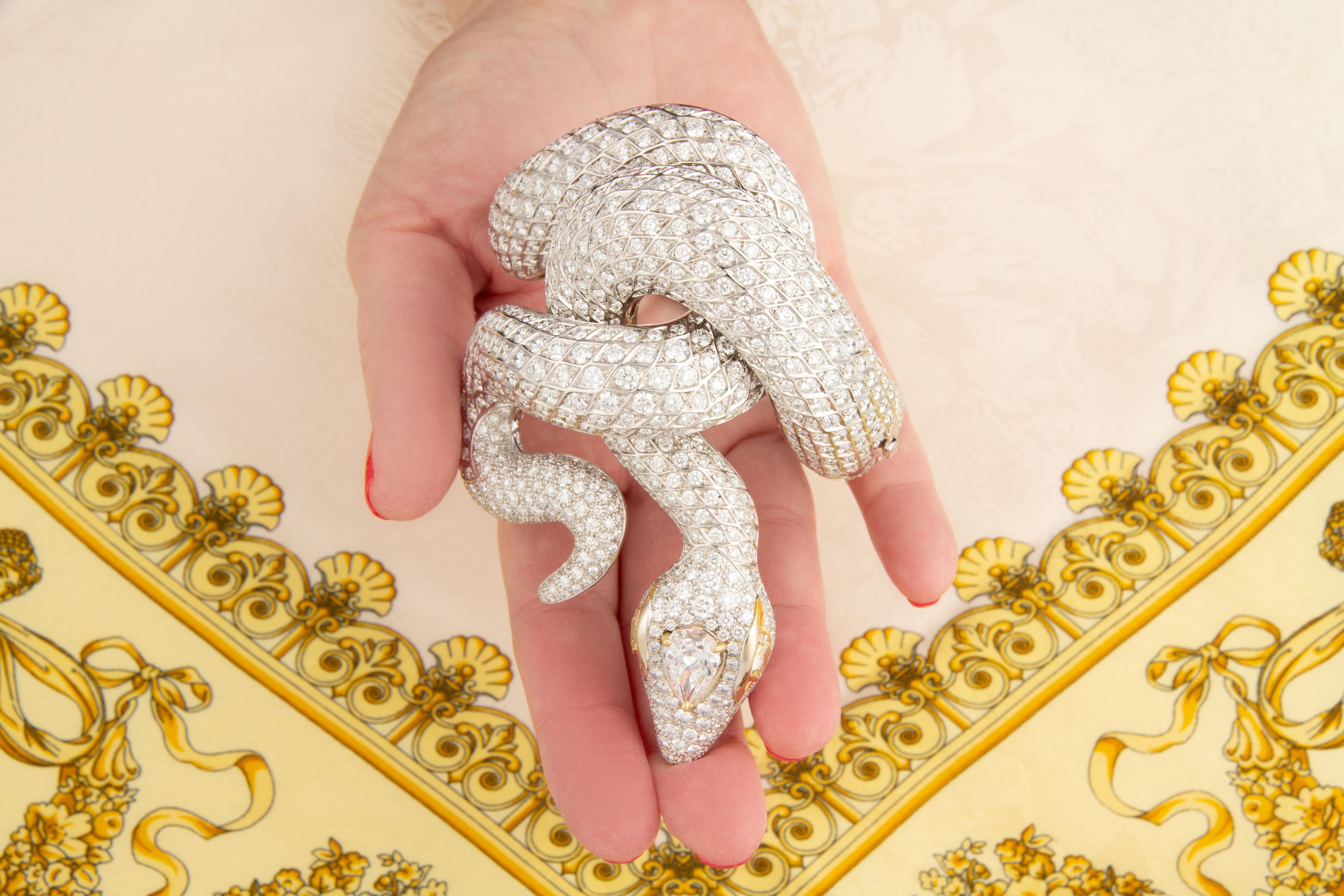 Snake Cuff Bracelet Diamonds “Basilisk” Design by Ella Gafter For Sale 5