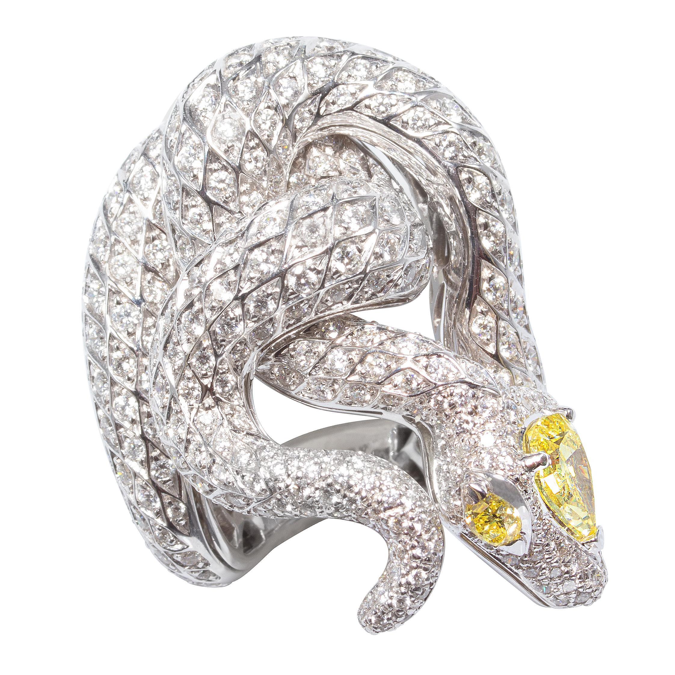 Snake Cuff Bracelet Diamonds “Basilisk” Design by Ella Gafter For Sale 13
