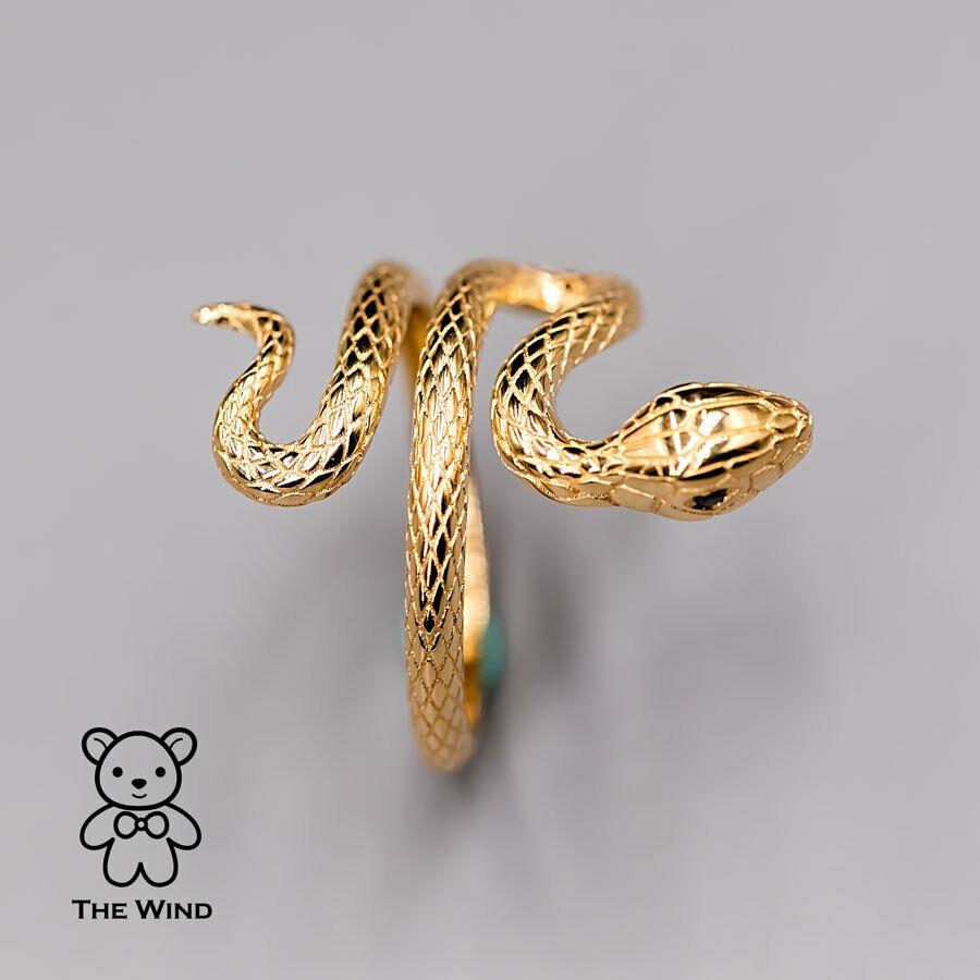 Artist Snake Design Black Diamond Ring 18K Yellow Gold Viper Ring For Sale