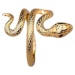 Snake Design Black Diamond Ring 18K Yellow Gold Viper Ring