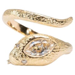 Snake Designed 18K Yellow Gold Ring with 0.51 Ct Natural Diamonds, AIG Cert
