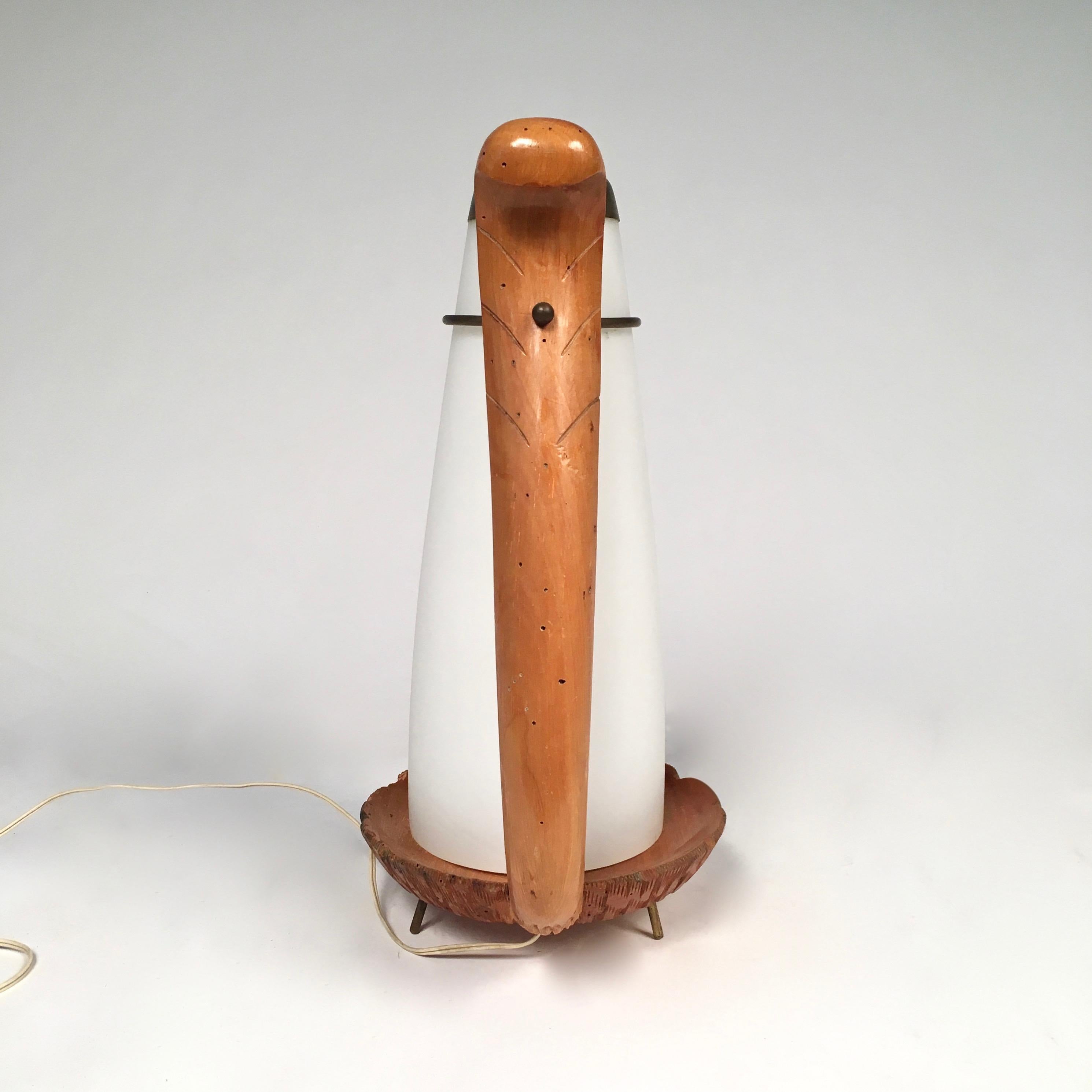 Italian Snake Desk Lamp in Opaline Grass and Wood by Aldo Tura, Macabo, Italy