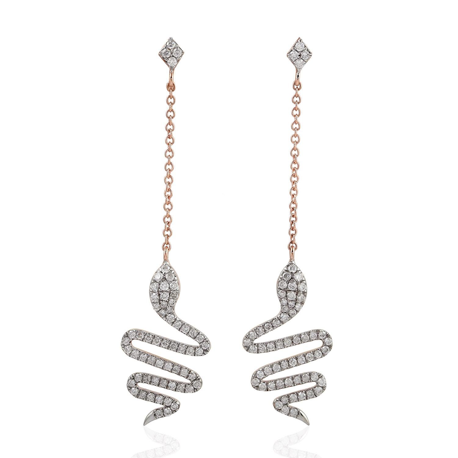 Contemporary Snake Diamond 18 Karat Gold Drop Earrings For Sale