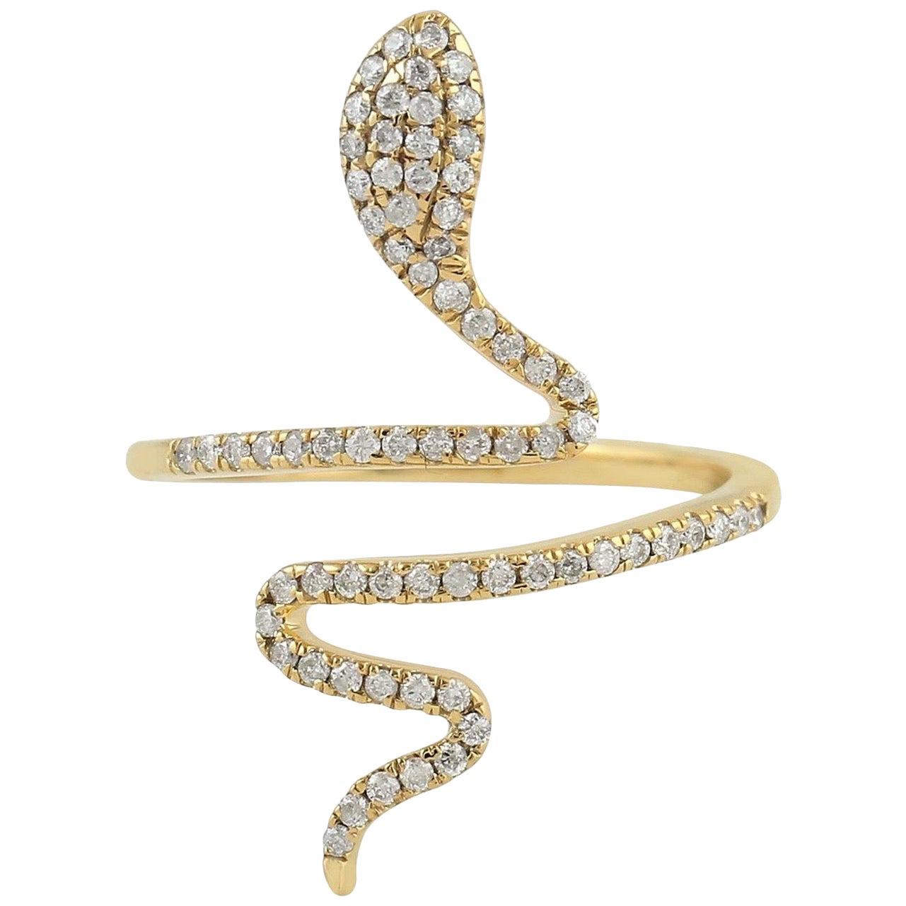 For Sale:  Snake Diamond 18 Karat Gold Ring