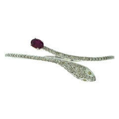 Vintage Snake Diamond Bracelet with Ruby Tail and Yellow Diamond Eyes