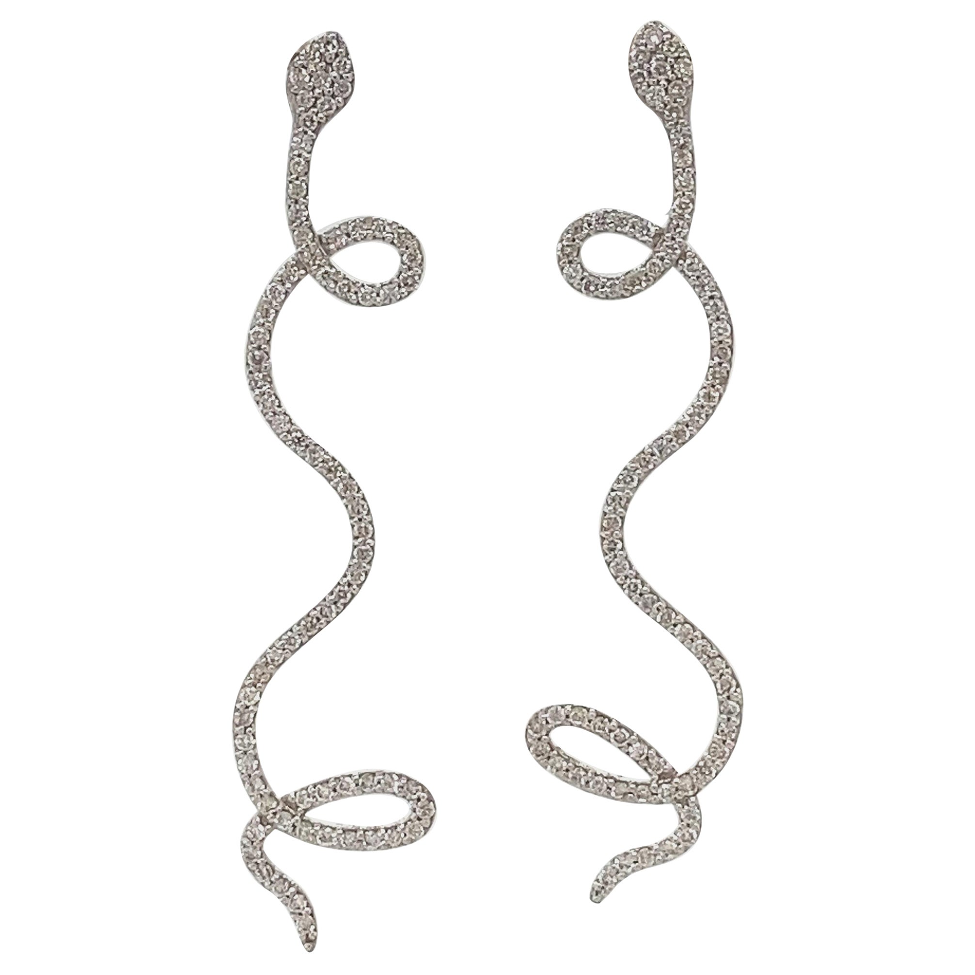 Boucles d'oreilles serpent diamant en or massif 14K (certifié)