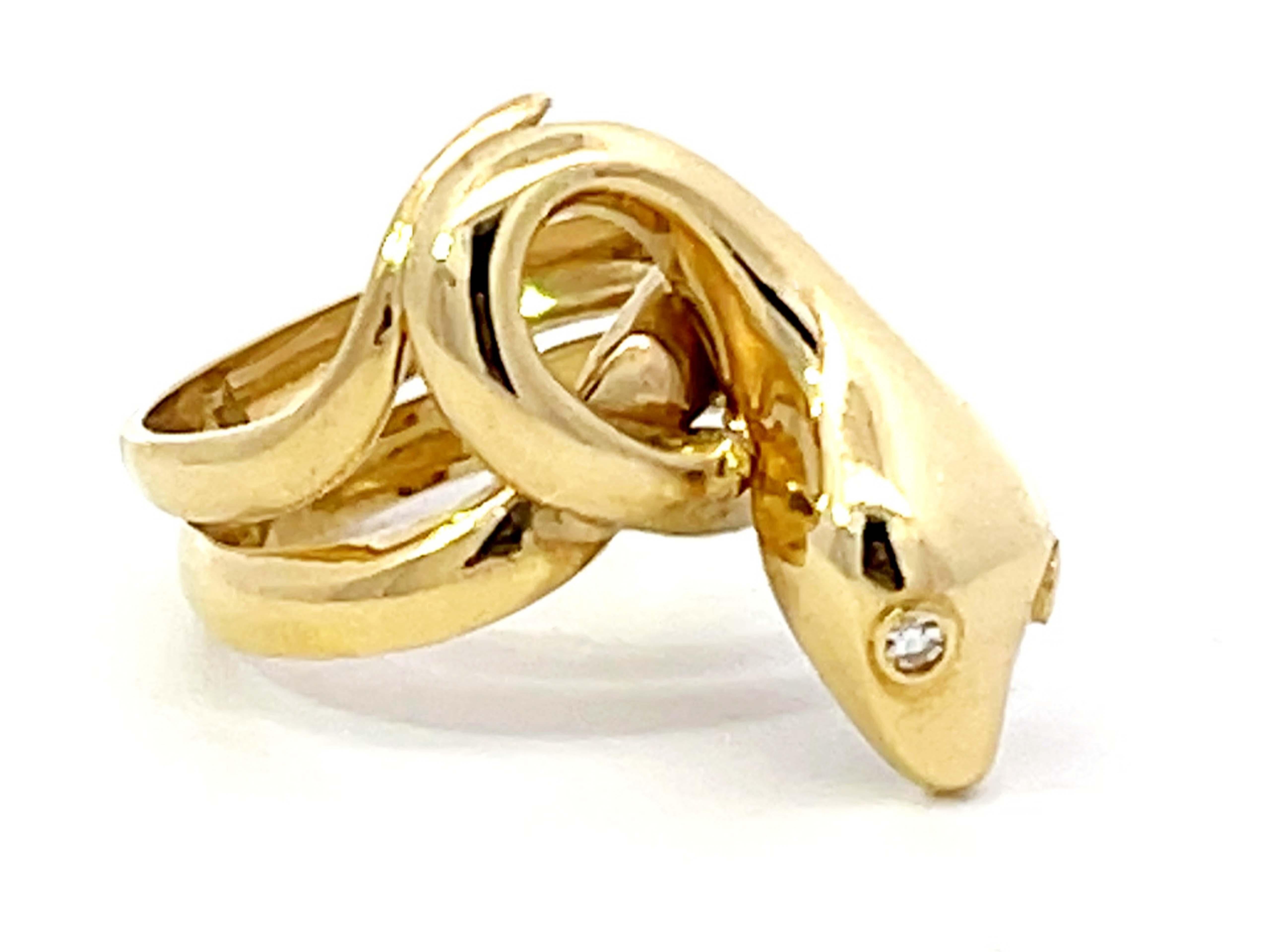 Modern Snake Diamond Eyes Ring in 18K Yellow Gold For Sale