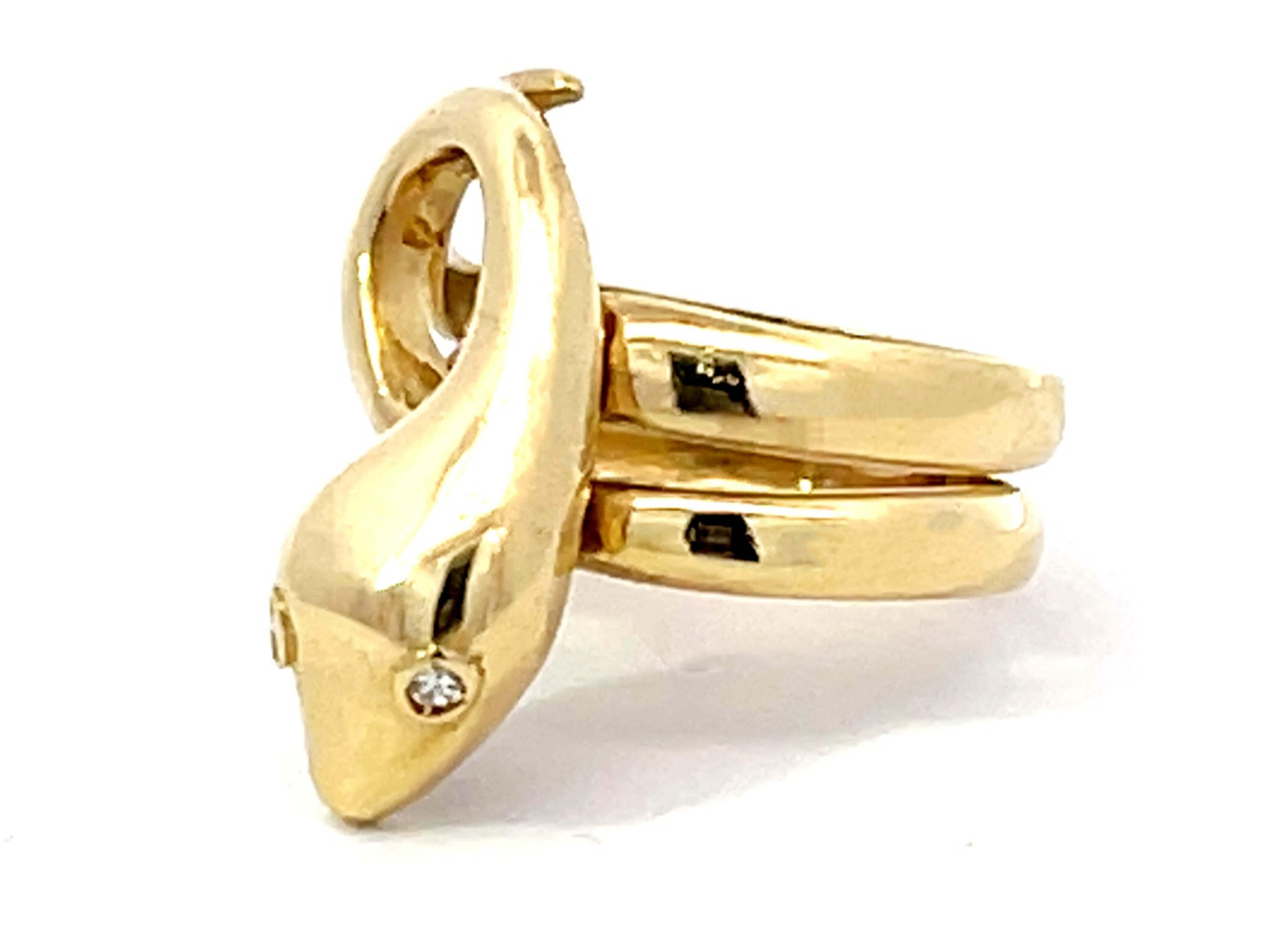 Single Cut Snake Diamond Eyes Ring in 18K Yellow Gold For Sale