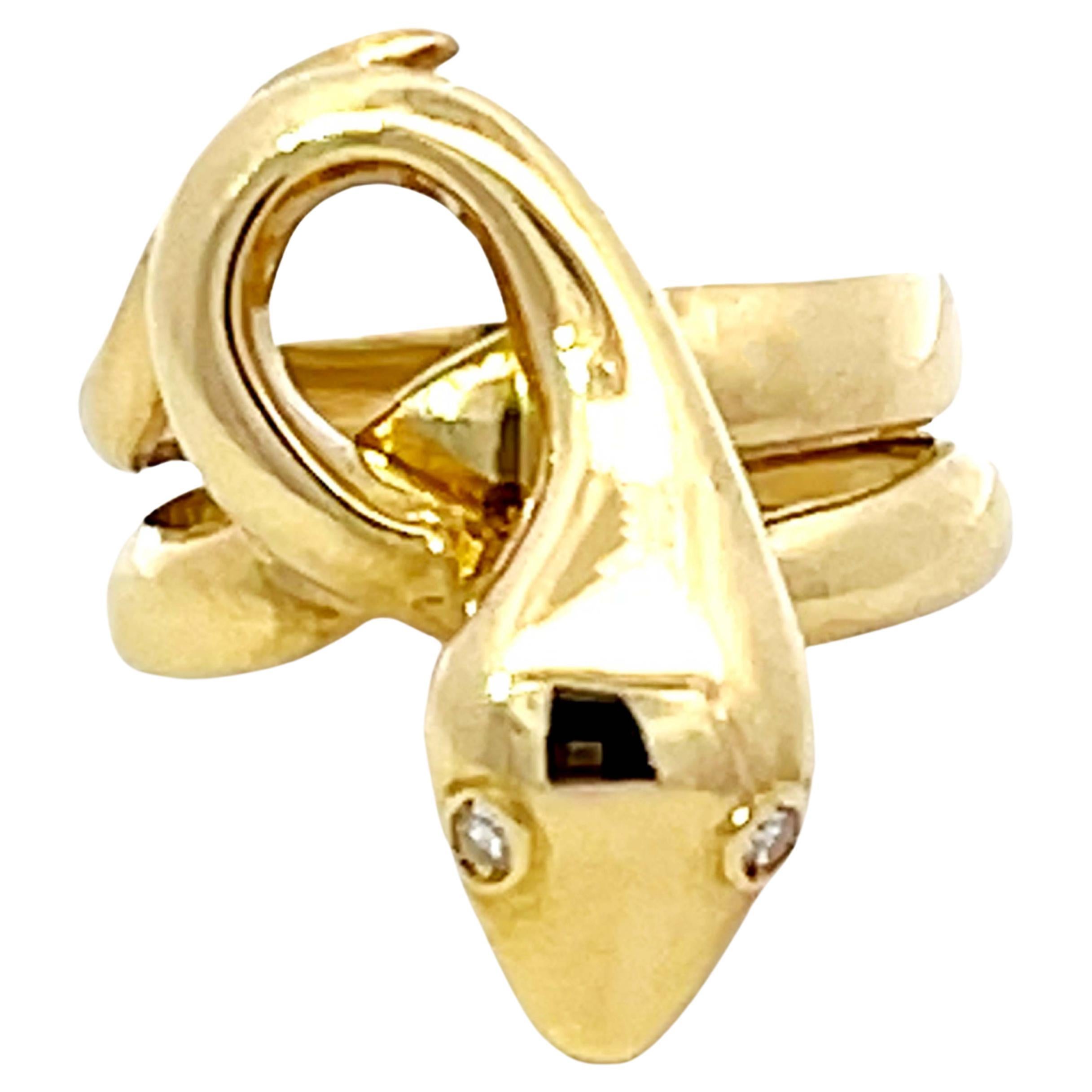 Snake Diamond Eyes Ring in 18K Yellow Gold For Sale