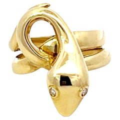 Antique Snake Diamond Eyes Ring in 18K Yellow Gold