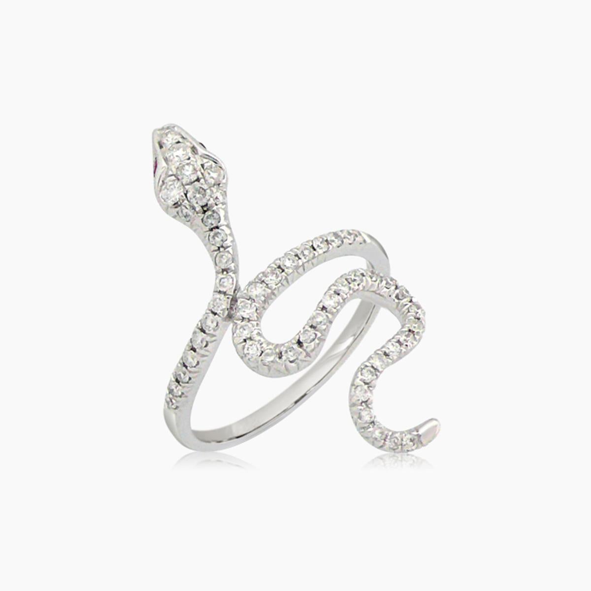 Bague en or blanc 18K serpent diamant pavé et rubis Neuf - En vente à Oakton, VA