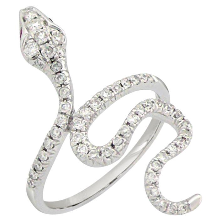 Bague en or blanc 18K serpent diamant pavé et rubis