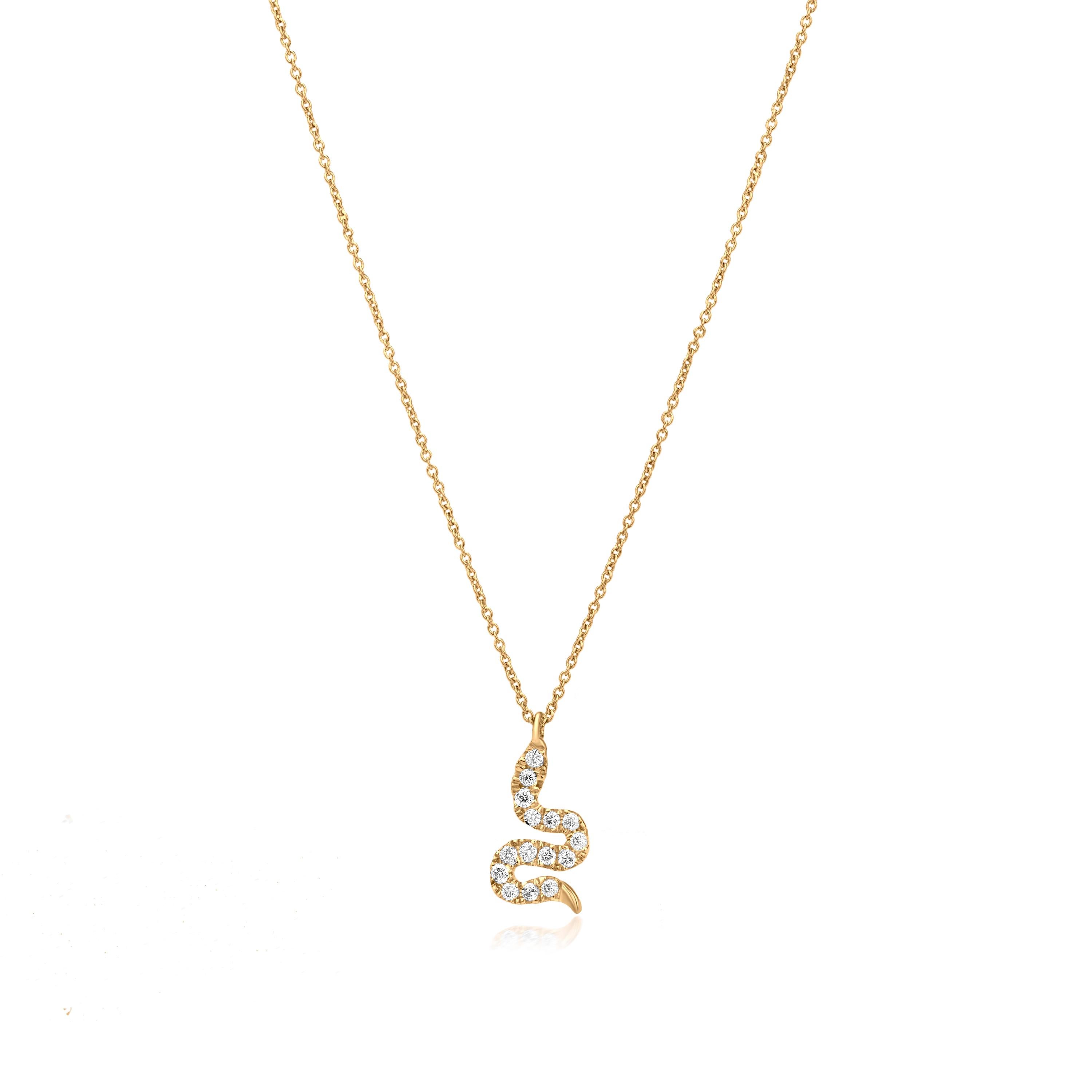 Grace your neckline with a Luxle snake pendant symbolizes endless love. Subtle yet pretty this snake pendant necklace is the new fashion statement. It is featured with 15 round cut diamonds, totaling 0.11Cts embellished in an intricately crafted