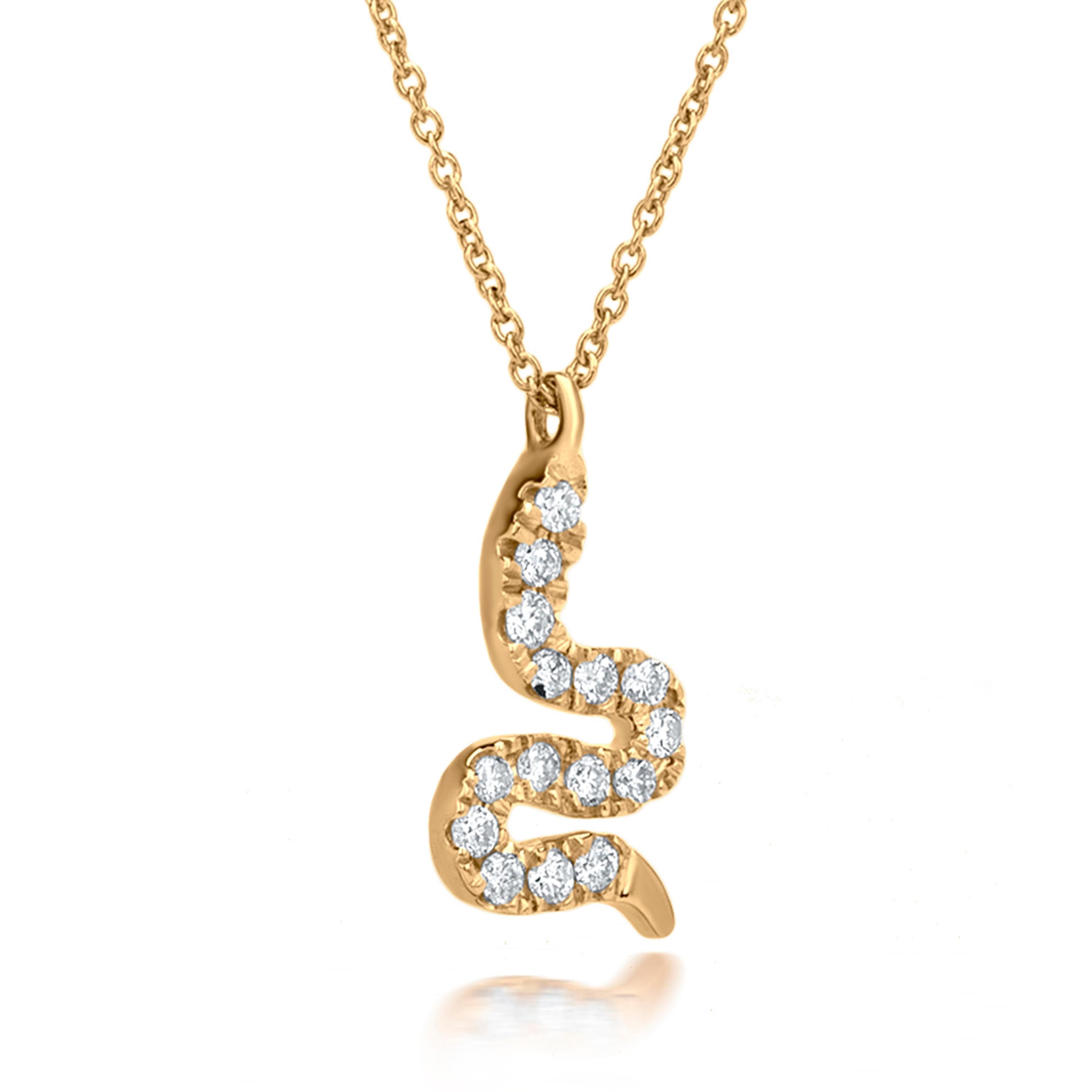 Contemporary Luxle Snake Diamond Pendant Necklace in 18k Yellow Gold