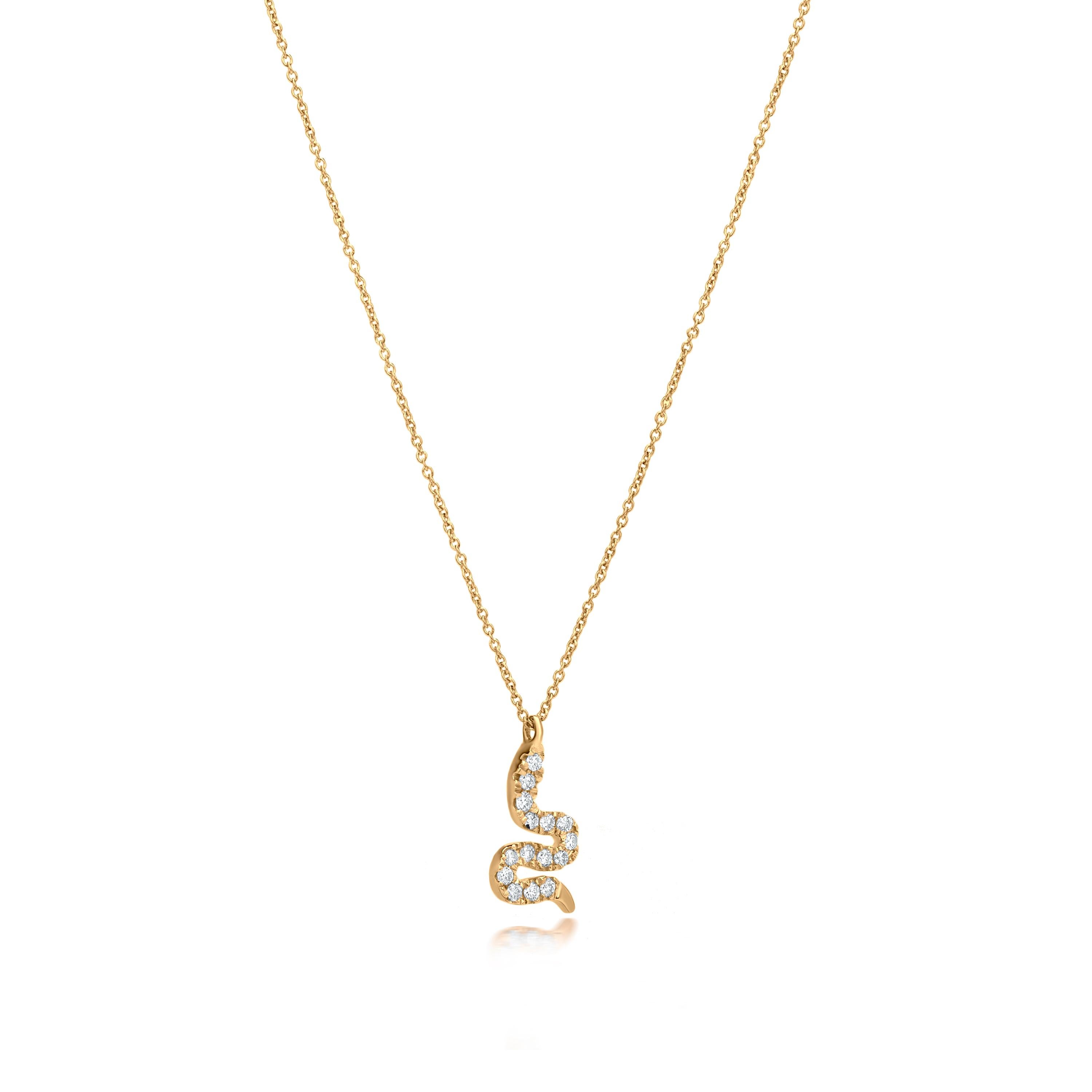 Round Cut Luxle Snake Diamond Pendant Necklace in 18k Yellow Gold