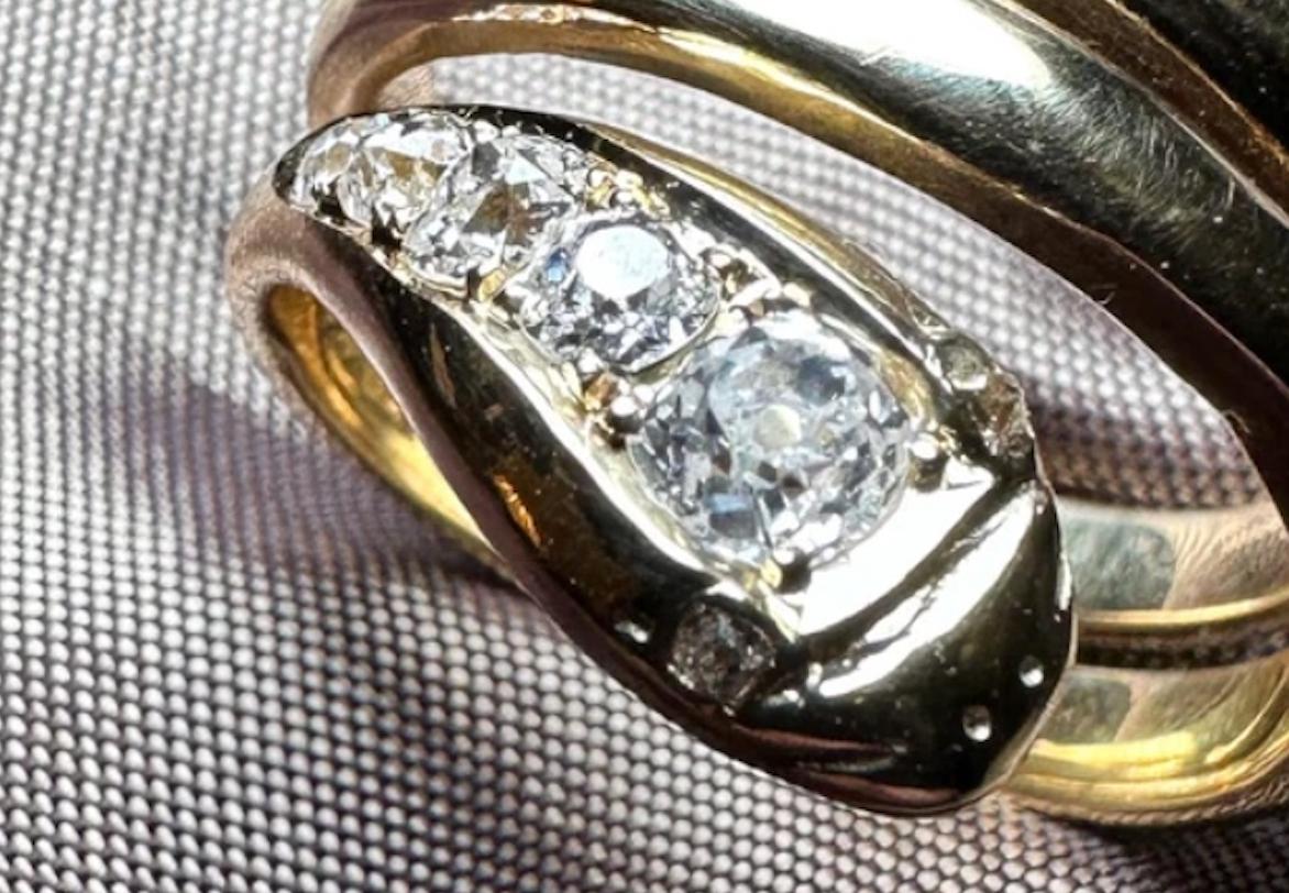 Old Mine Cut Snake Diamond Ring For Sale